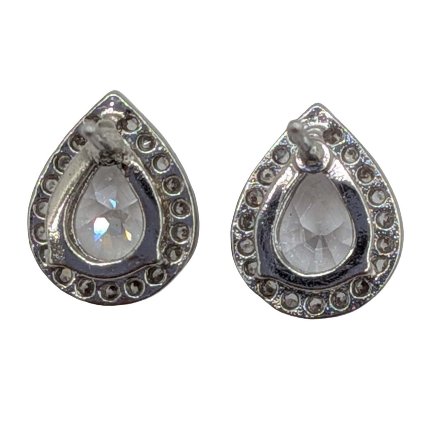 Sterling Silver CZ Pear Cut Halo Stud Earrings