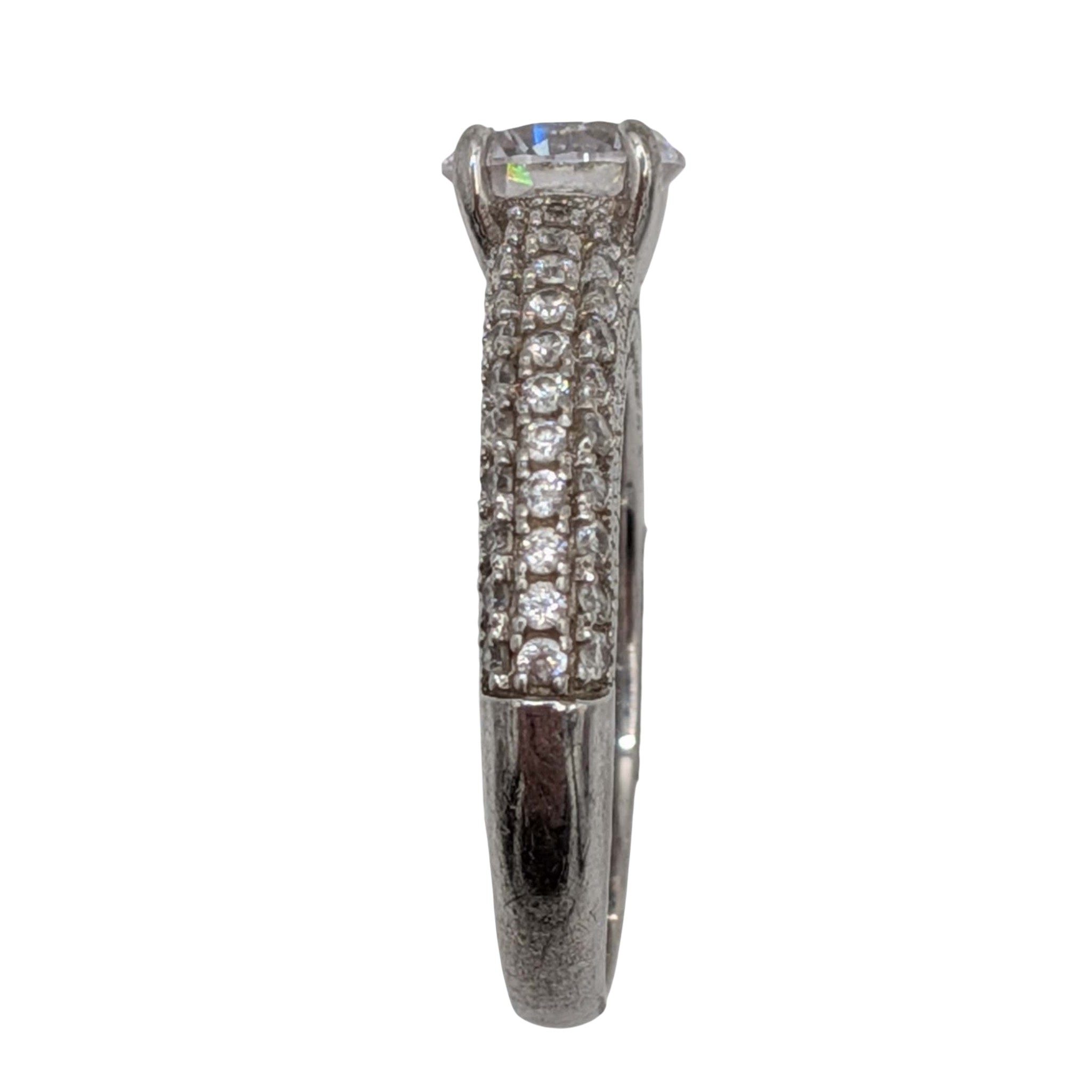 Signed Sterling Silver CZ Round Cut Pave Set Solitaire Ring Size 6.75