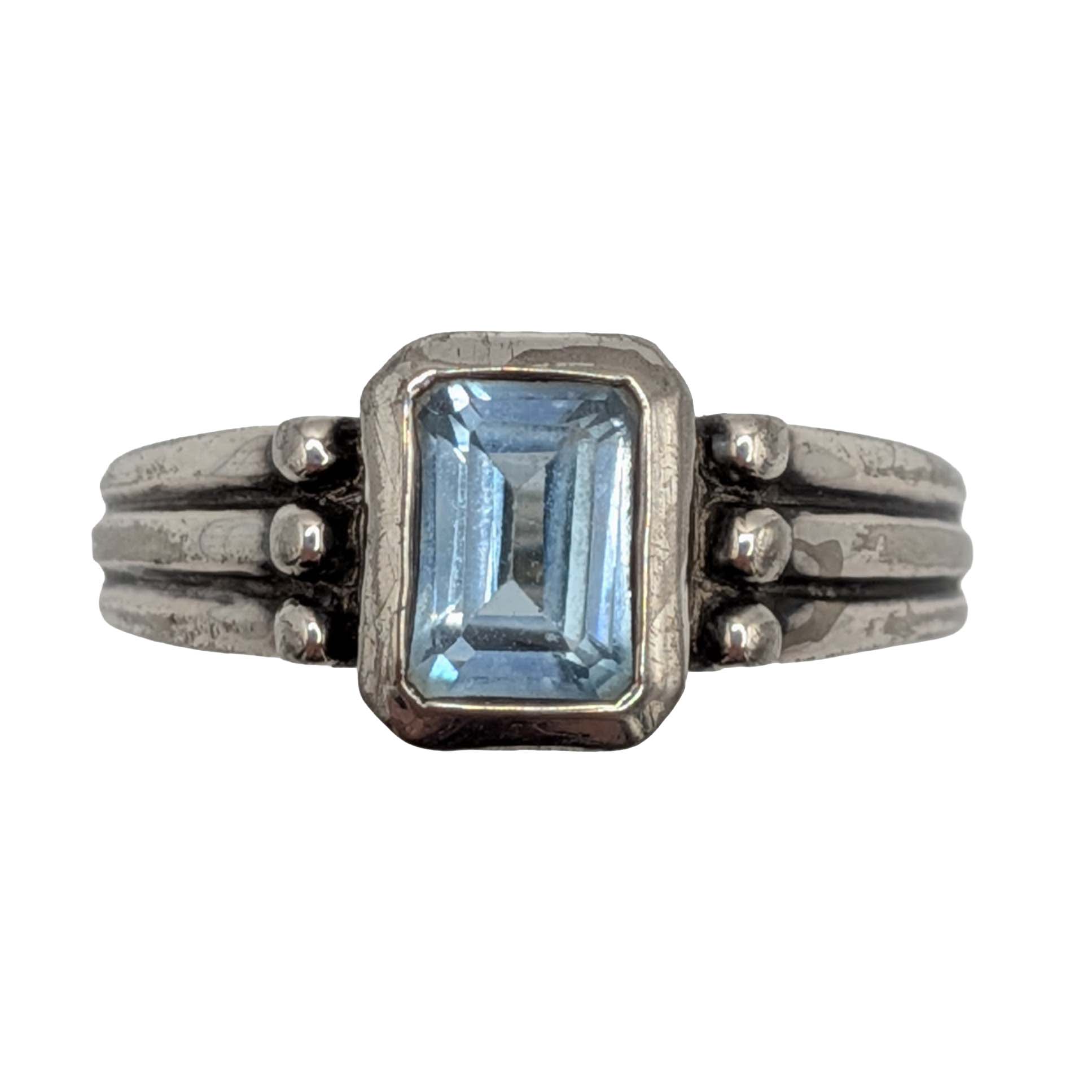 Signed Sterling Silver Blue Topaz Bezel Set Dot Ring Size 8
