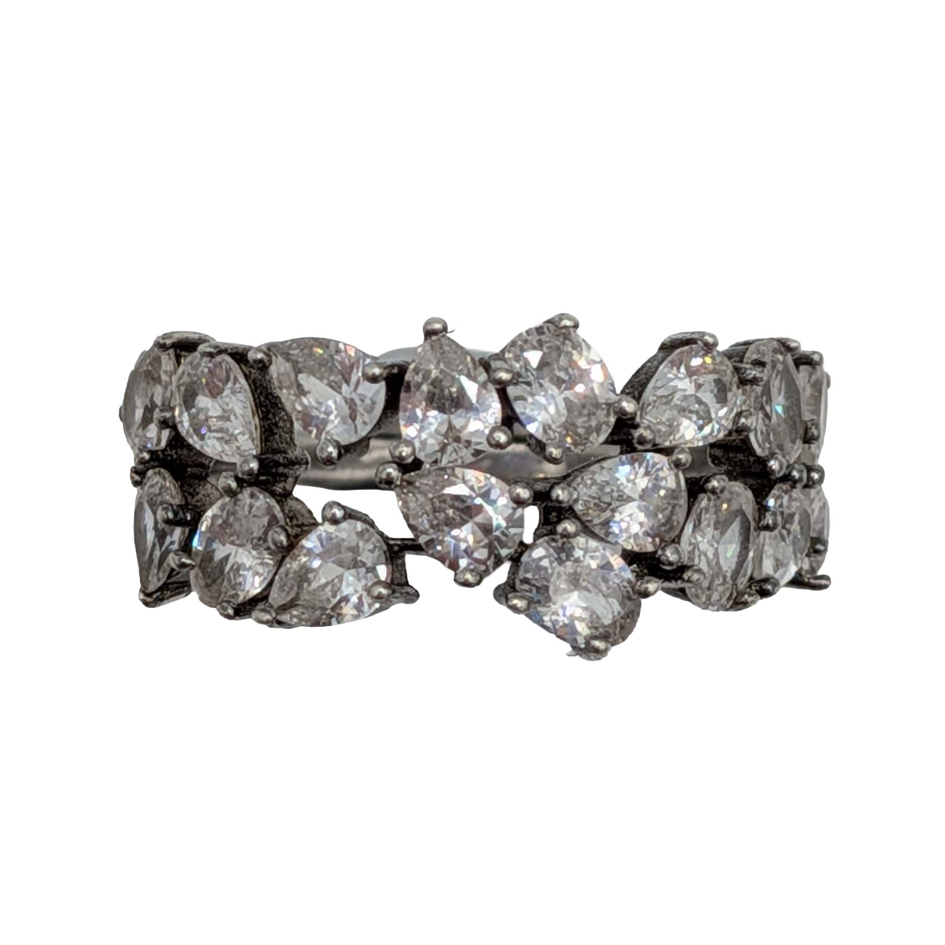 Signed Sterling Silver Rhinestone Cluster Ring Size 8
