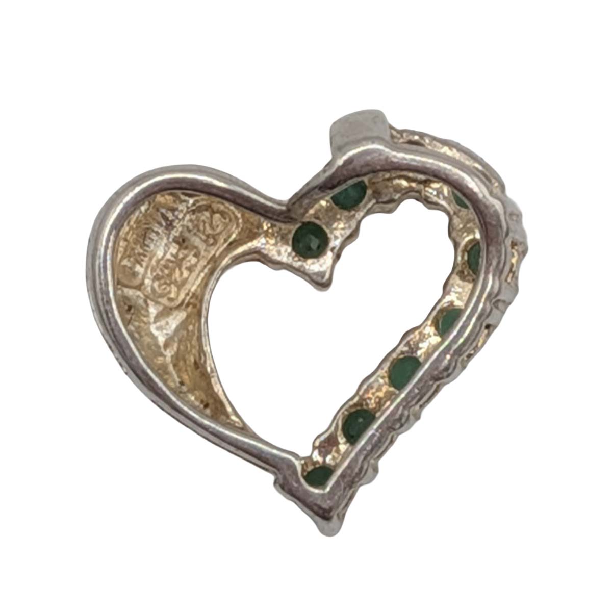 Ross Simons Sterling Silver Emerald Open Heart Slide Pendant