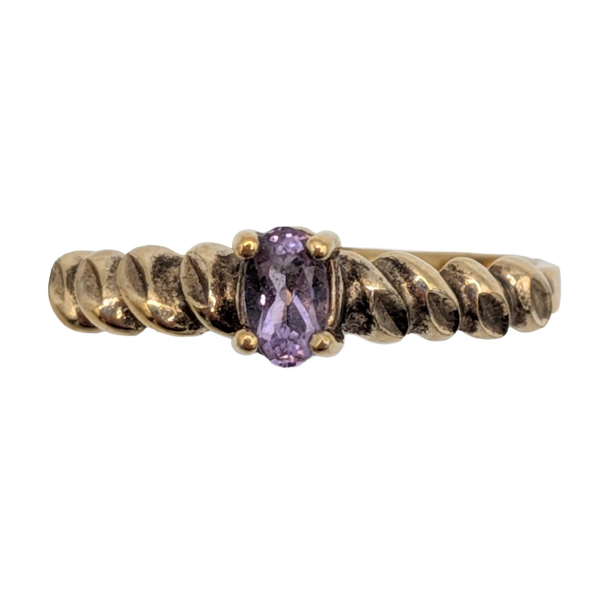 Signed Gold Over Sterling Silver Oval Cut Amethyst Solitaire Ring Size 7.75