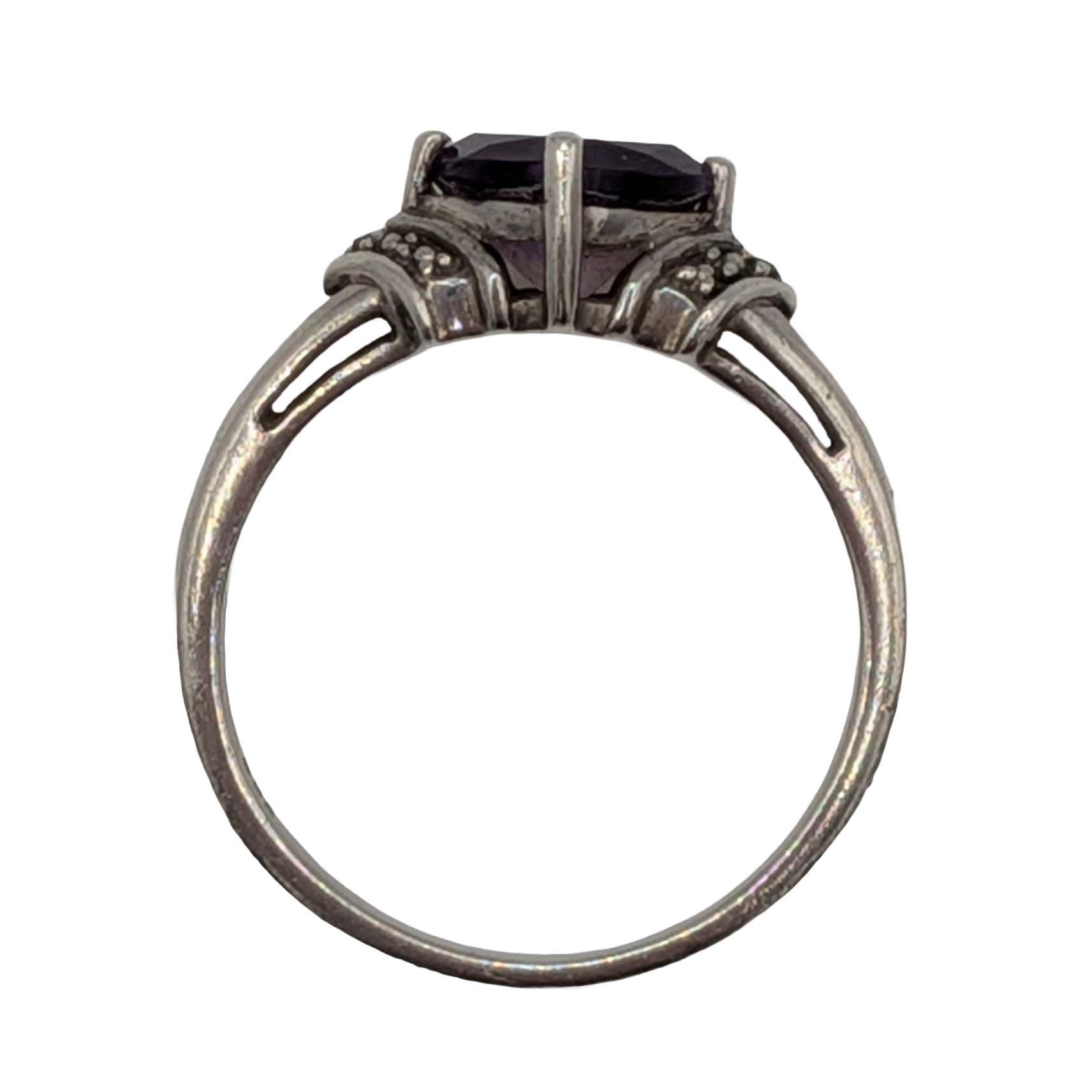 Sterling Silver Amethyst Diamond Square Cut Ring Size 7