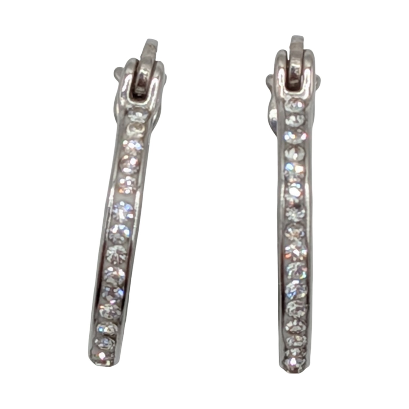Signed Sterling Silver CZ Studded Hoop Earrings