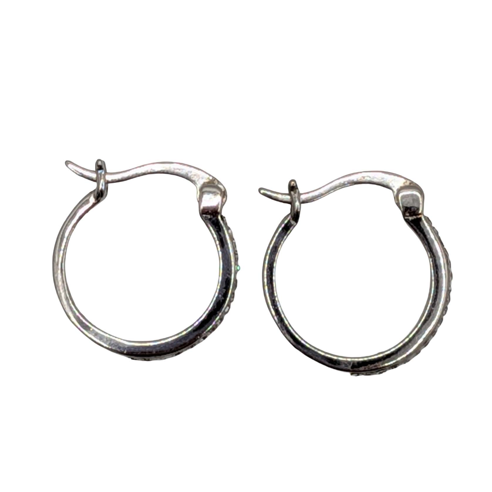 Signed Sterling Silver CZ Studded Hoop Earrings
