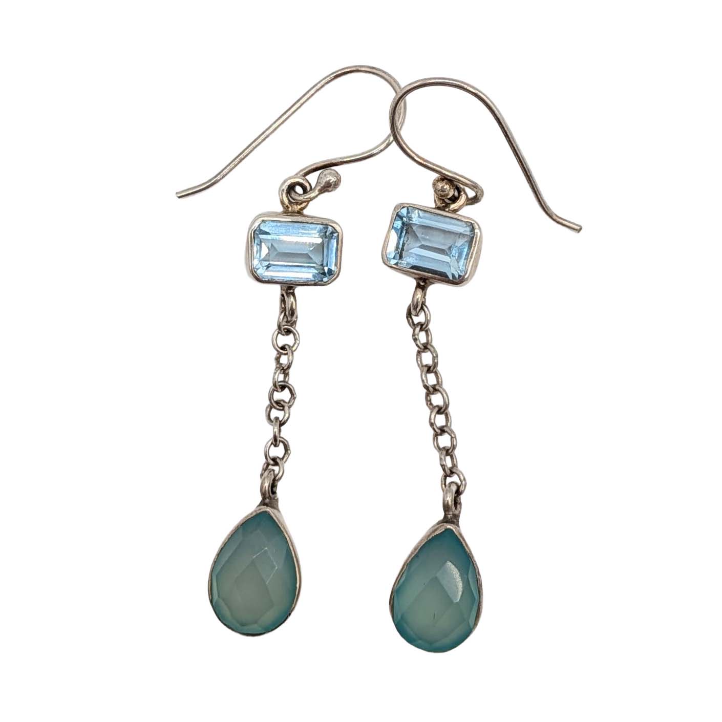 Sterling Silver Blue Topaz Agate Teardrop Dangle Earrings