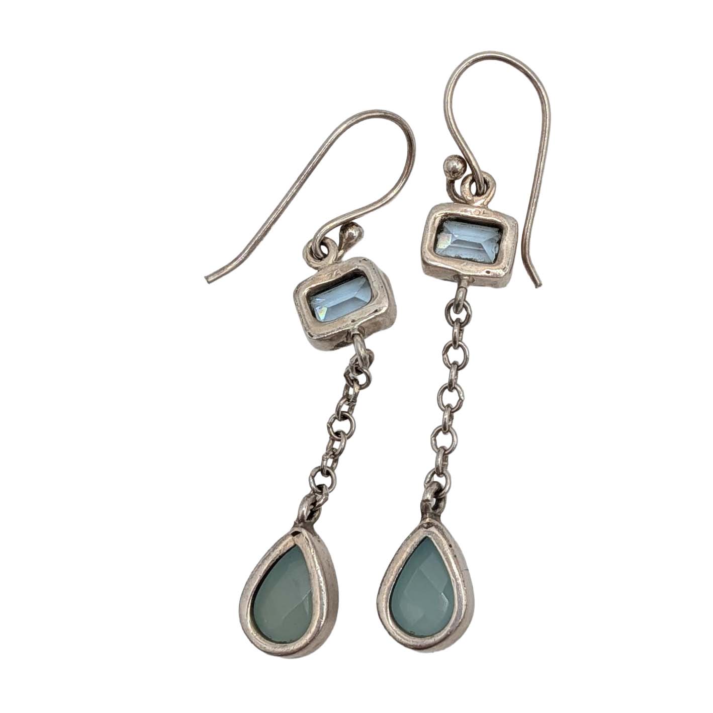Sterling Silver Blue Topaz Agate Teardrop Dangle Earrings