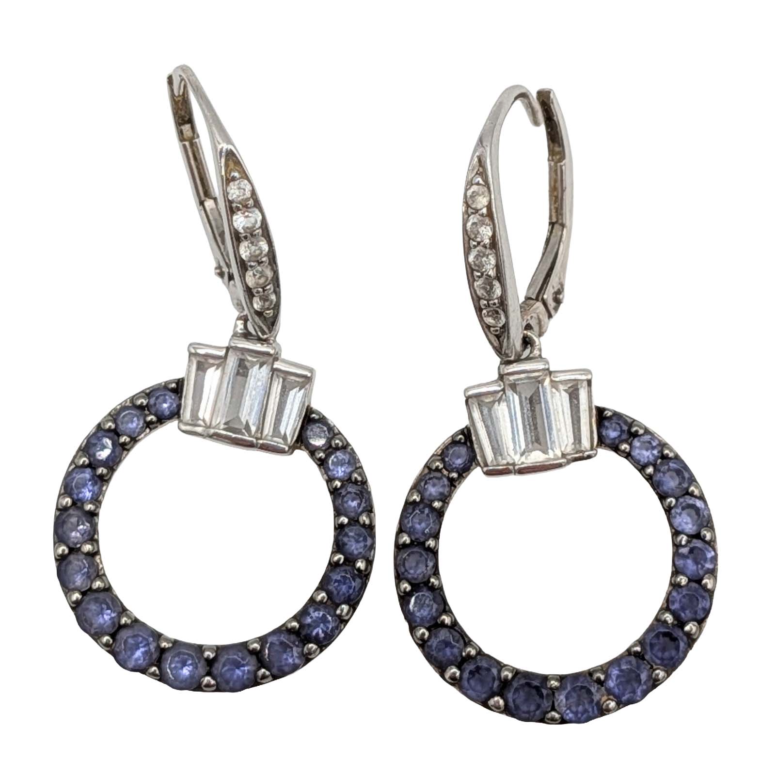 Signed Sterling Silver Lolite Topaz Drop Circle Earrings