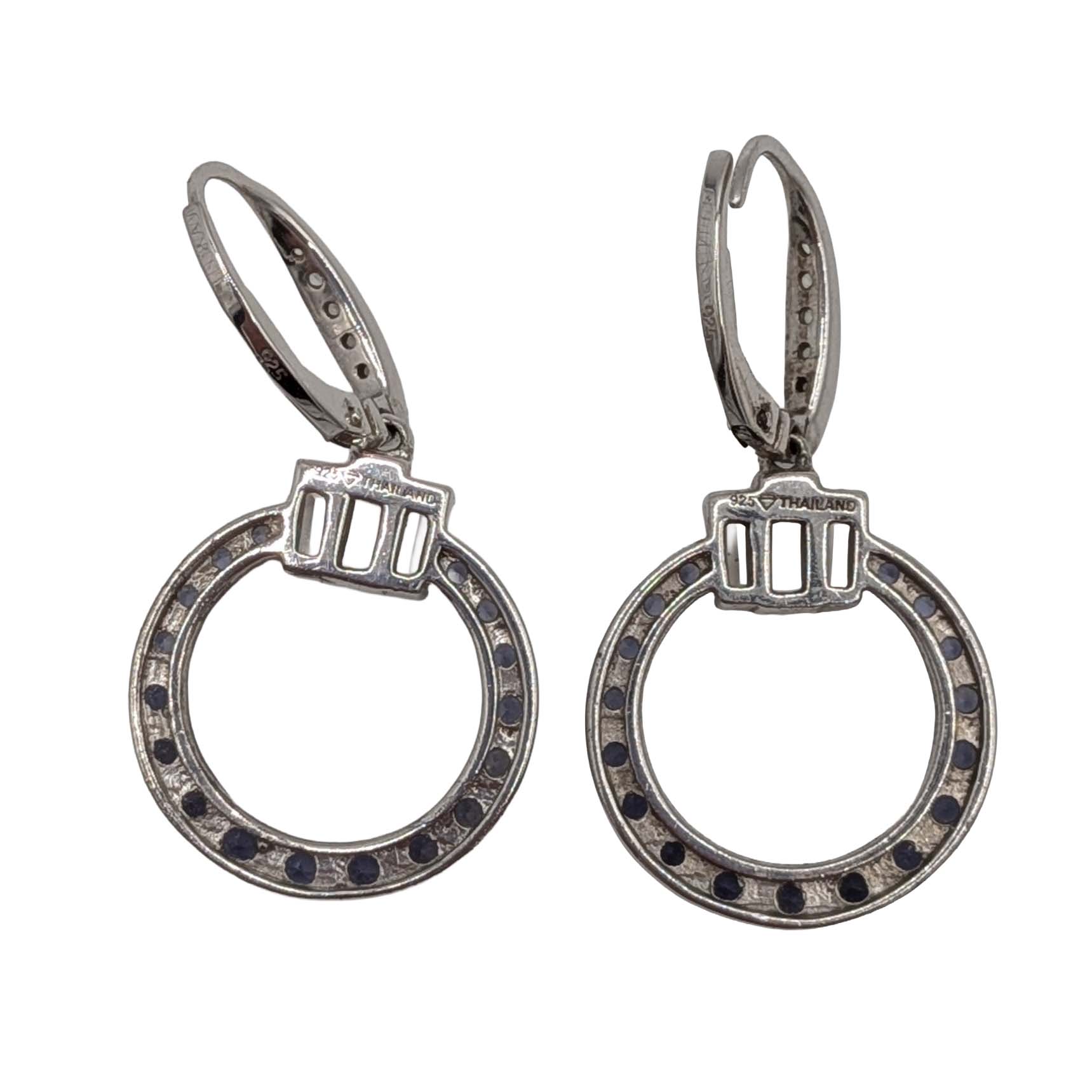 Signed Sterling Silver Lolite Topaz Drop Circle Earrings