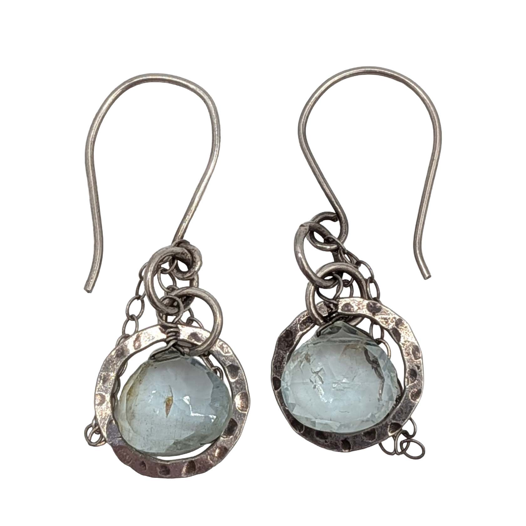 Sterling Silver Aquamarine Handmade Drop Circle Earrings