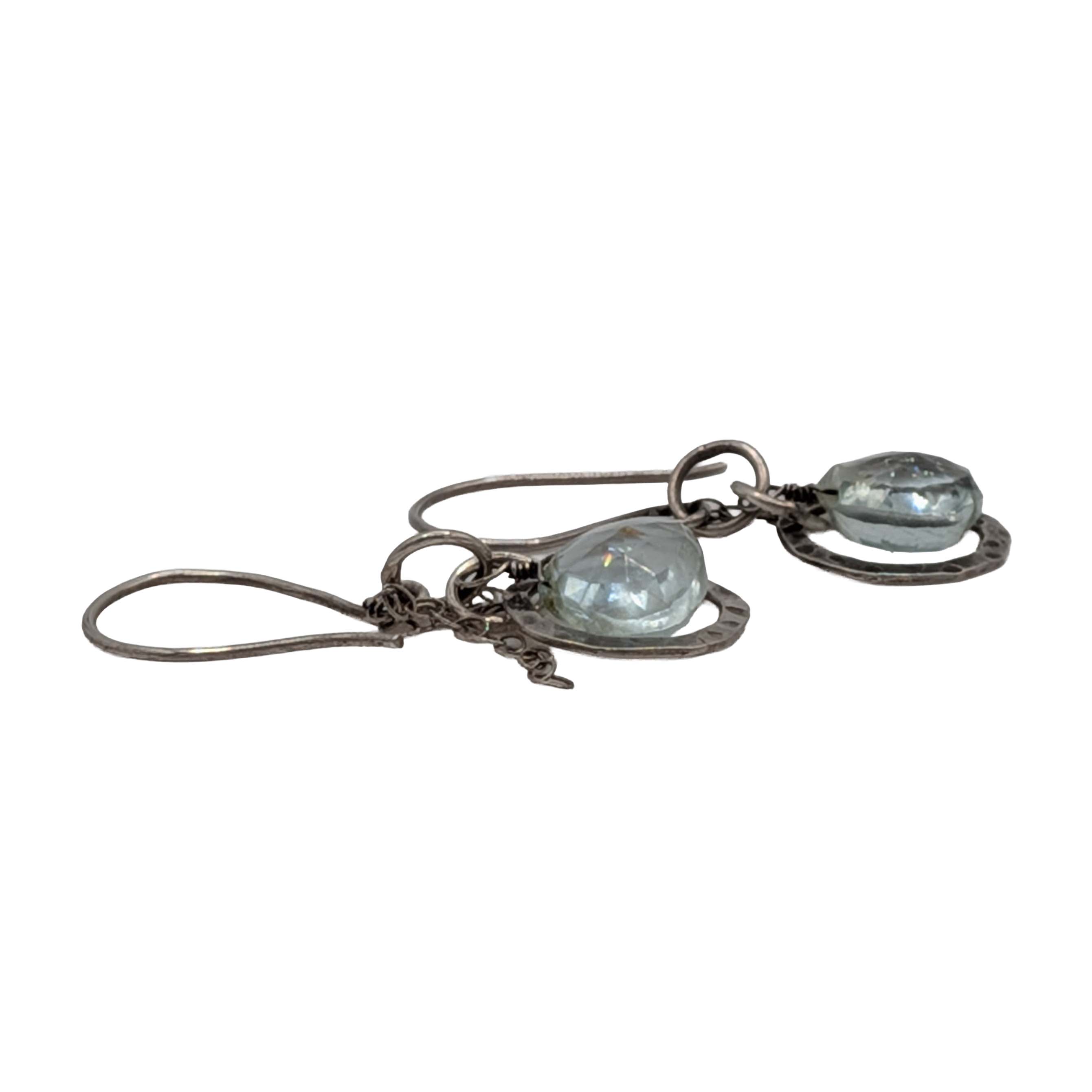 Sterling Silver Aquamarine Handmade Drop Circle Earrings
