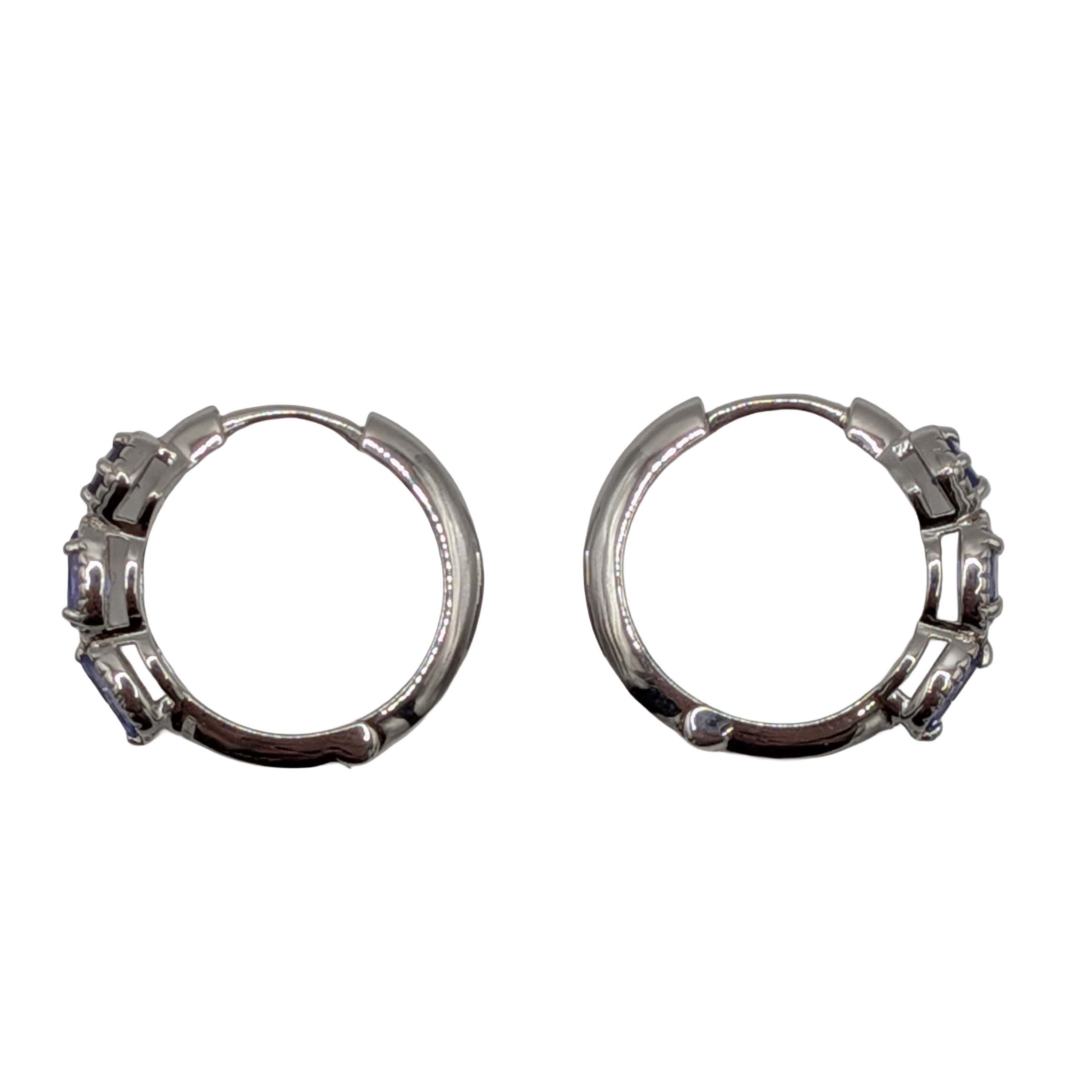 Signed Sterling Silver Lolite Three Stone Hinged Hoop Earrings