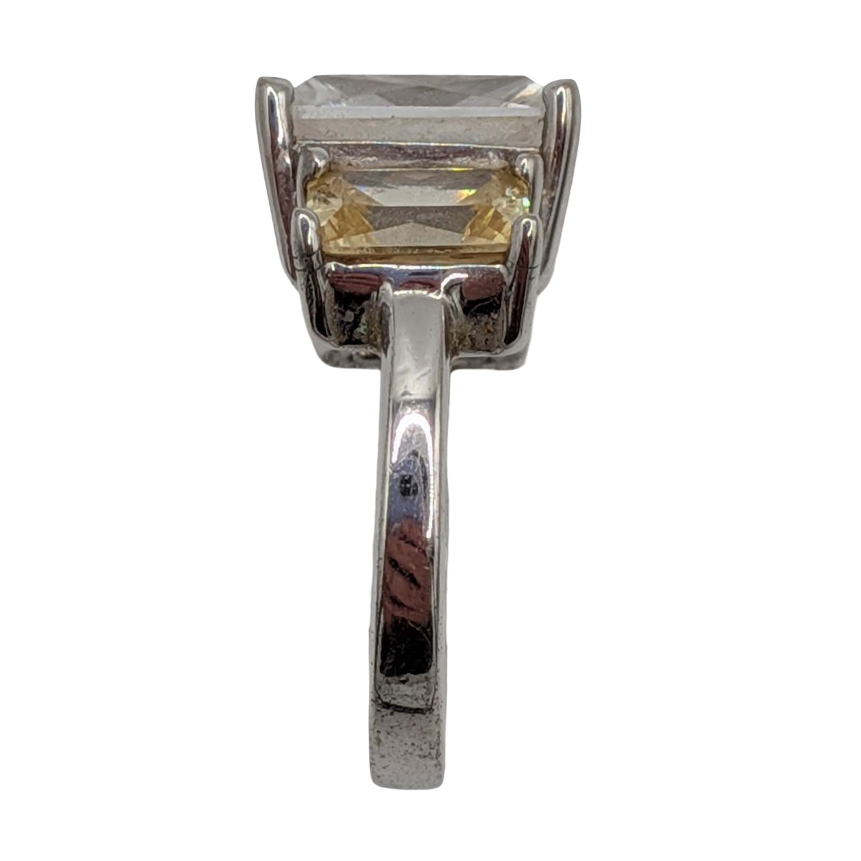 Signed Sterling Silver Rhinestone 3 Stone Emerald Cut Ring Size 5