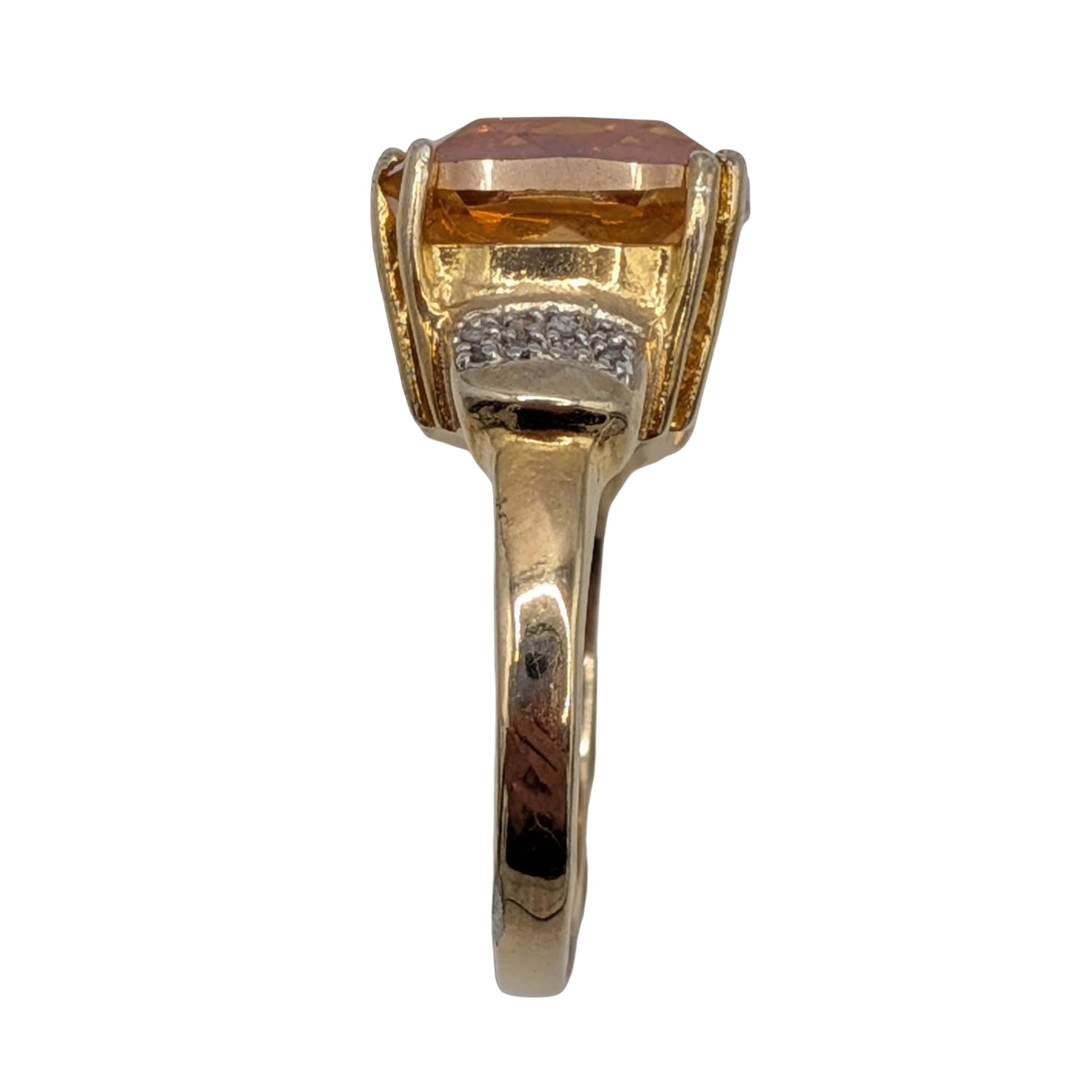 Signed Gold Over Sterling Silver Diamond Tourmaline High Set Ring Size 7.25