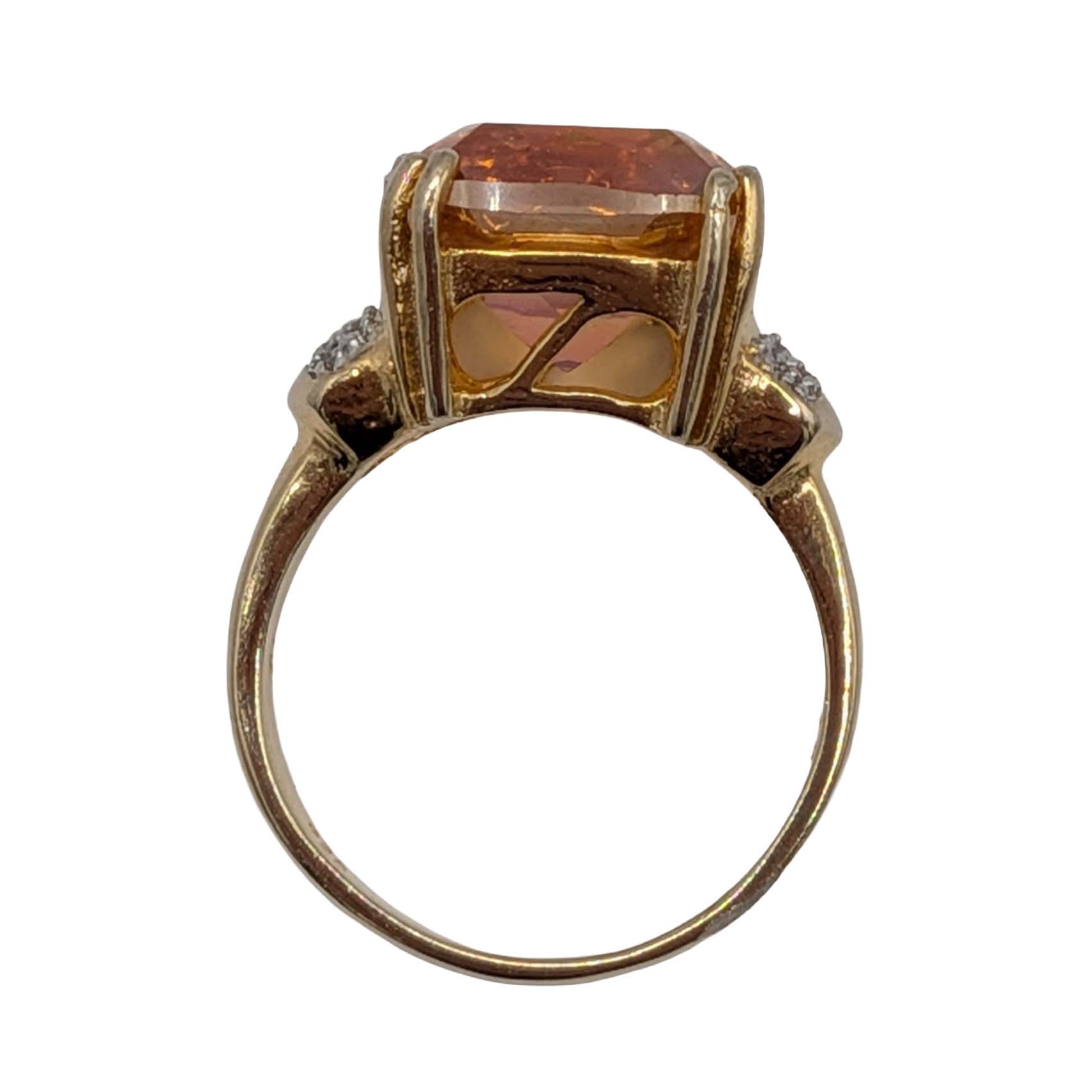 Signed Gold Over Sterling Silver Diamond Tourmaline High Set Ring Size 7.25