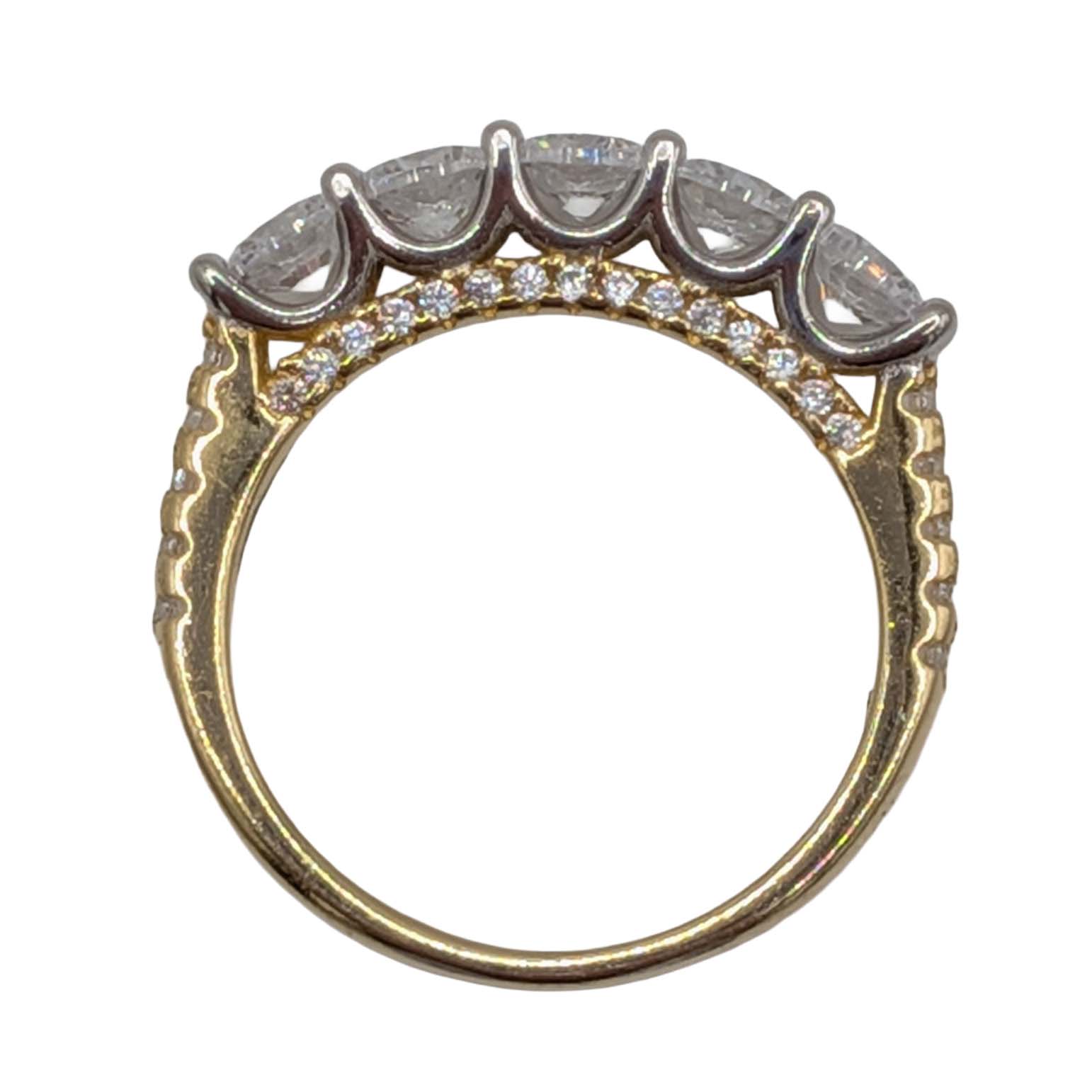 Gold Over Sterling Silver CZ Five Stone Ring Size 6