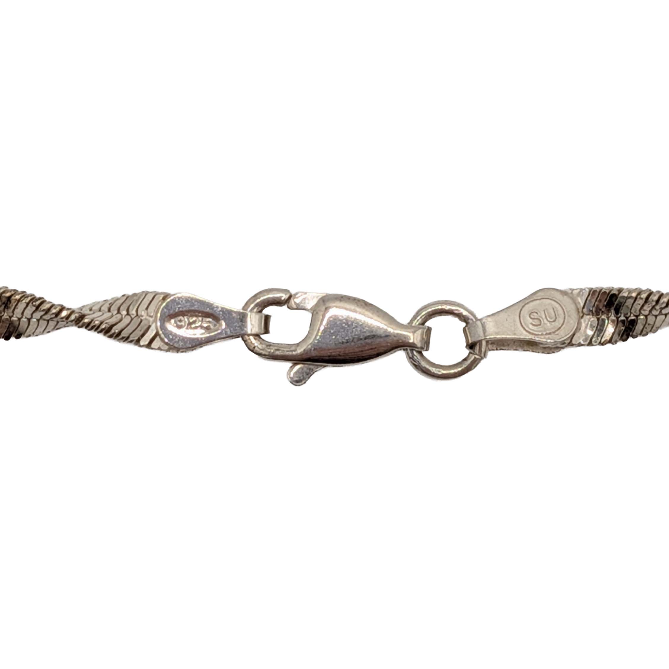 Signed Italy Sterling Silver Twisted Herringbone Chain Necklace