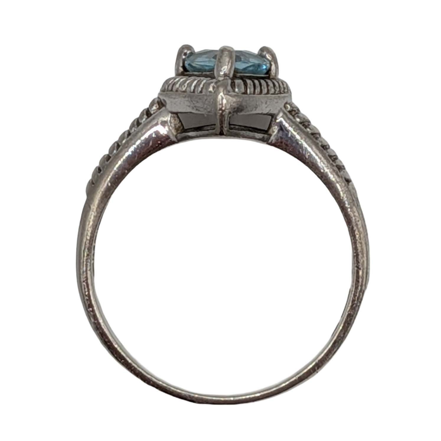 Signed Sterling Silver Blue Rhinestone Trillion Cut Ring Size 8
