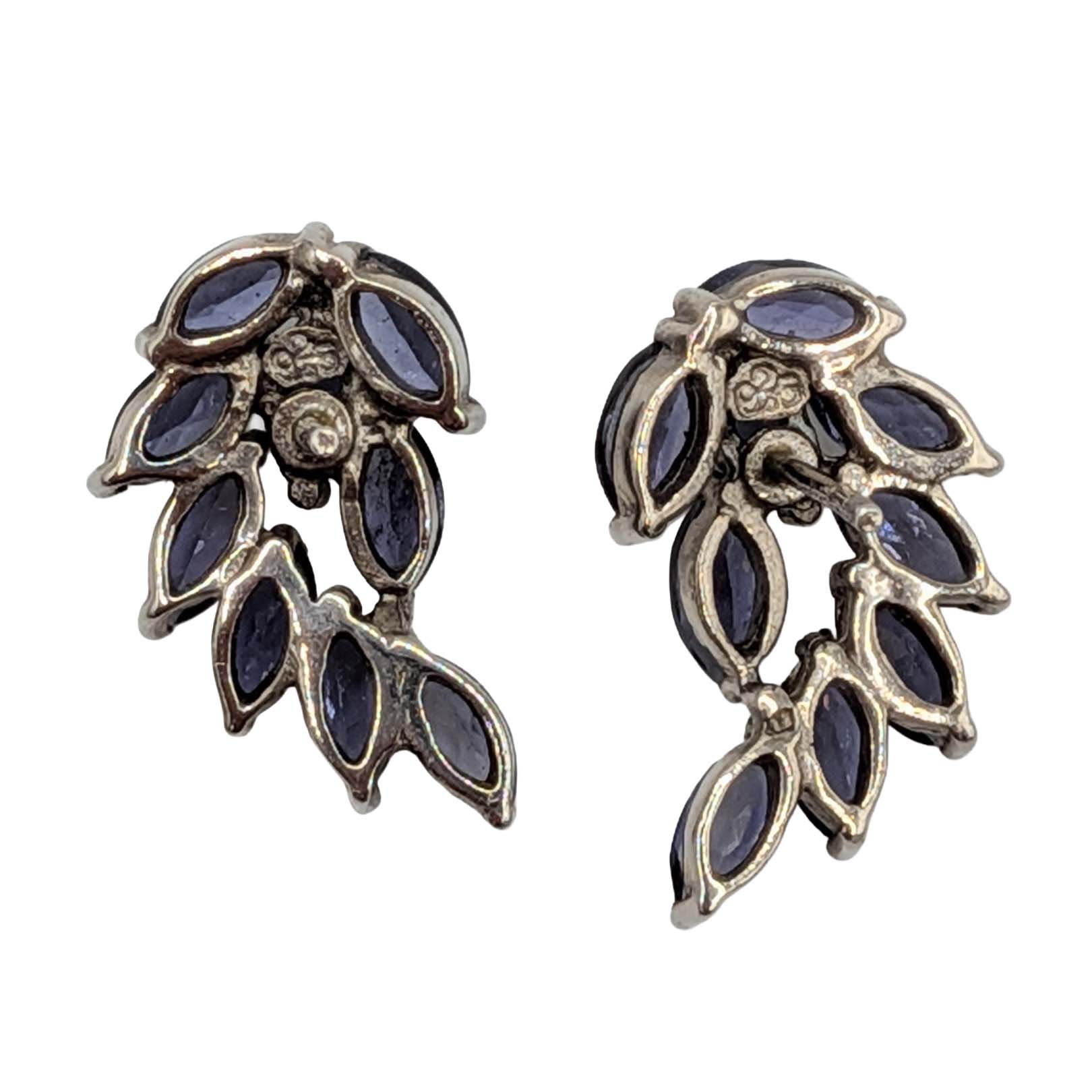 Signed Sterling Silver Lolite Leaf Cluster Stud Earrings