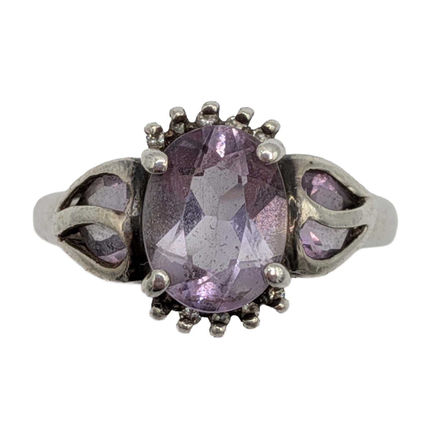 Signed Sterling Silver Oval Cut Amethyst Ring Size 6.75