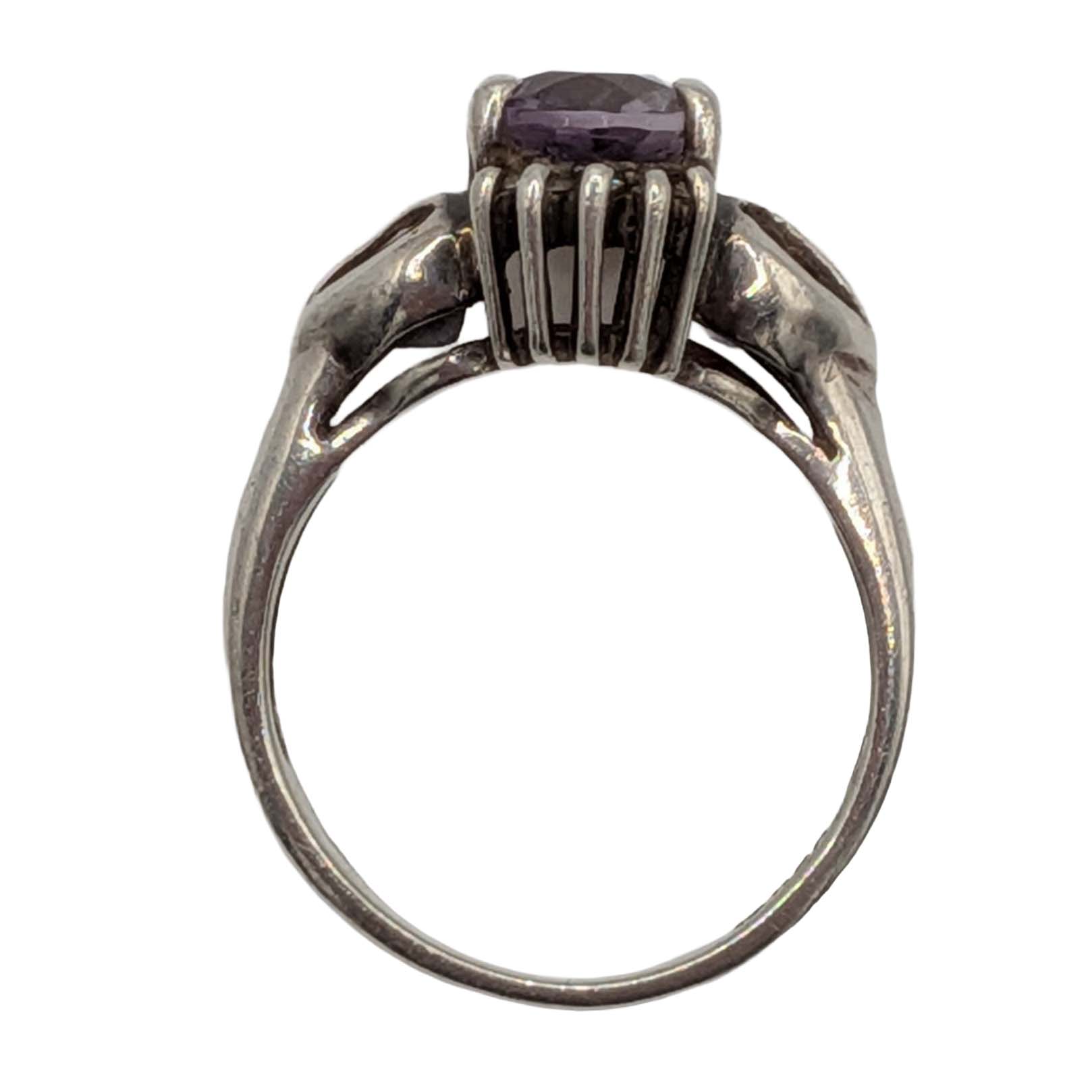 Signed Sterling Silver Oval Cut Amethyst Ring Size 6.75