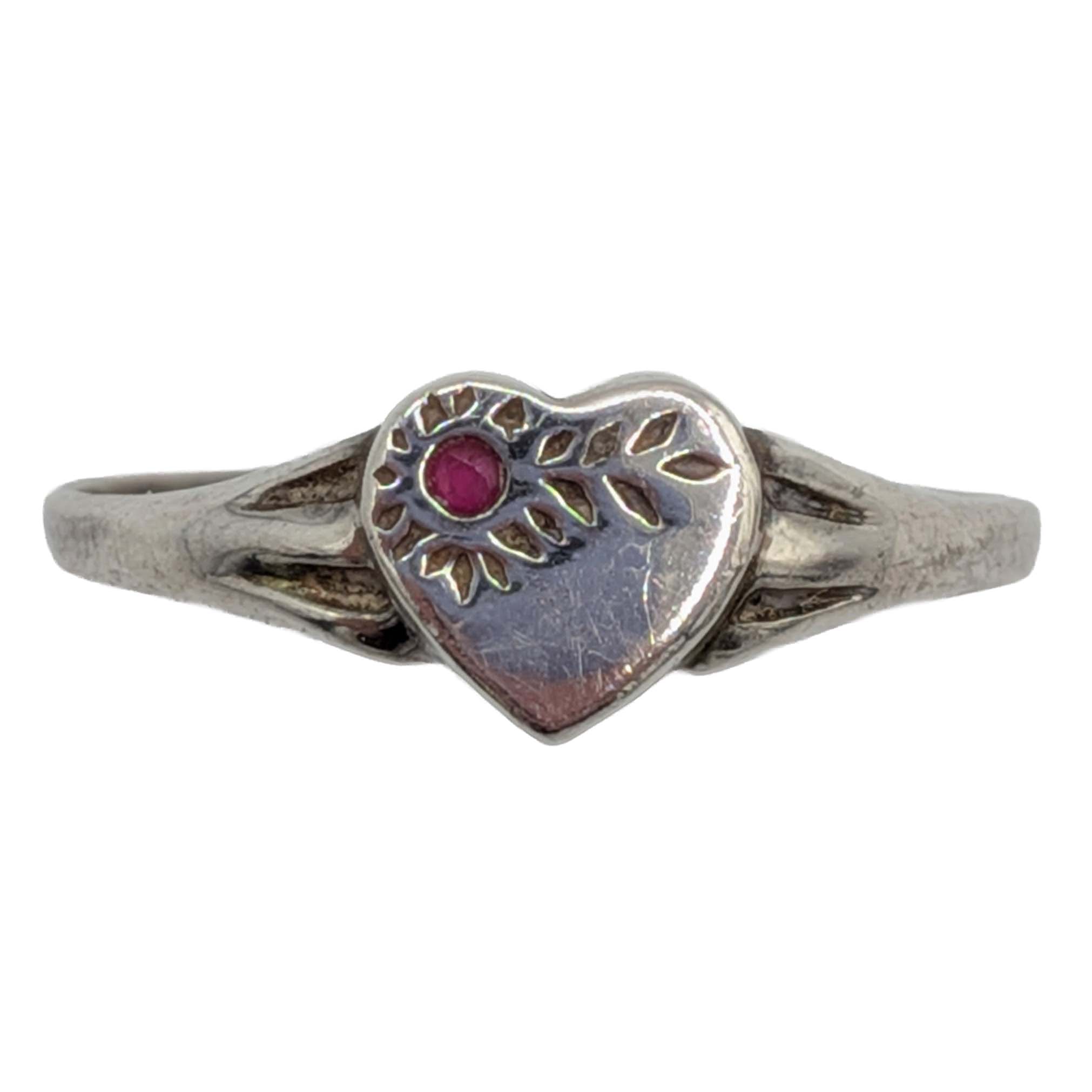 Sterling Silver Ruby Stamped Heart Ring Size 7