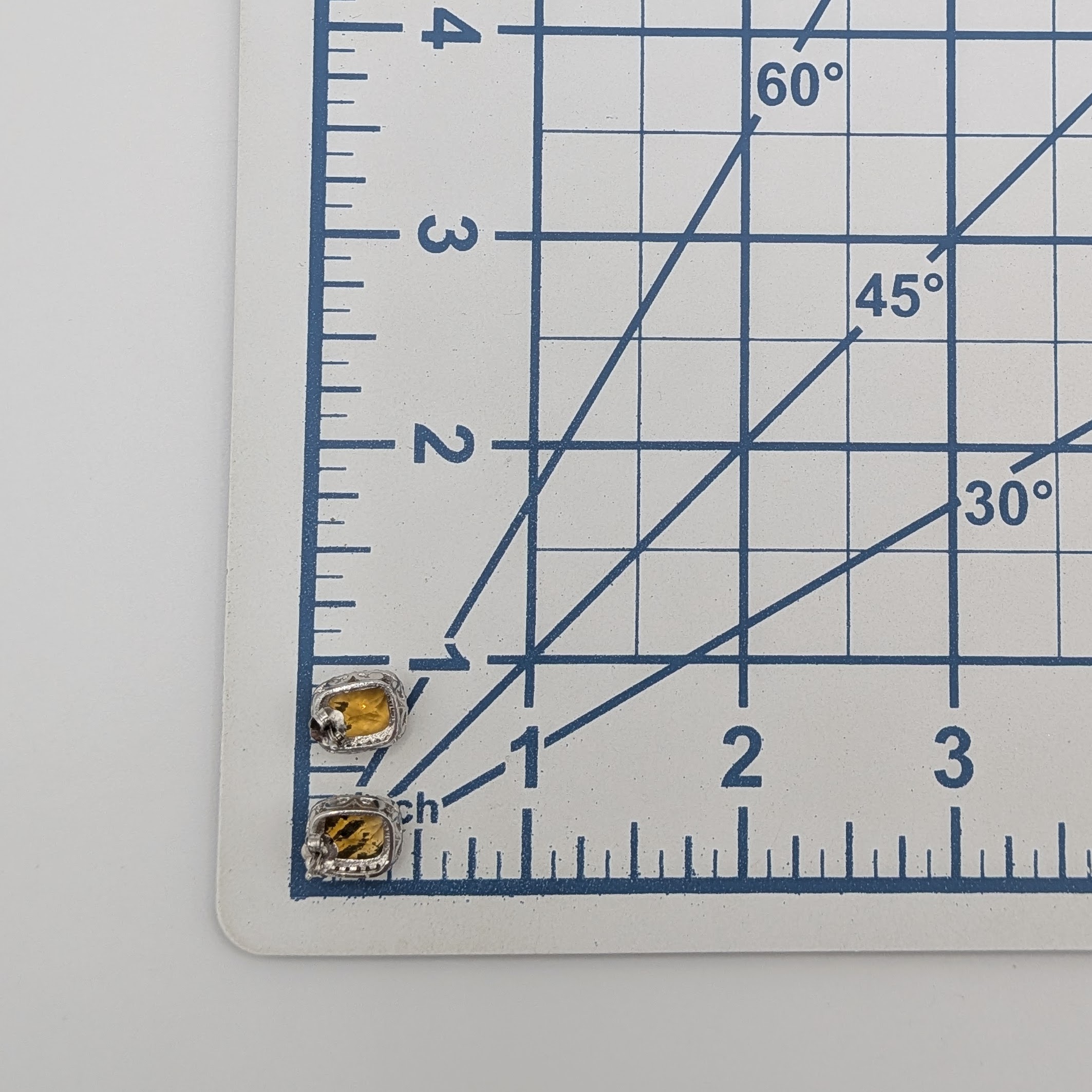 Signed Sterling Silver Diamond Citrine Halo Stud Earrings