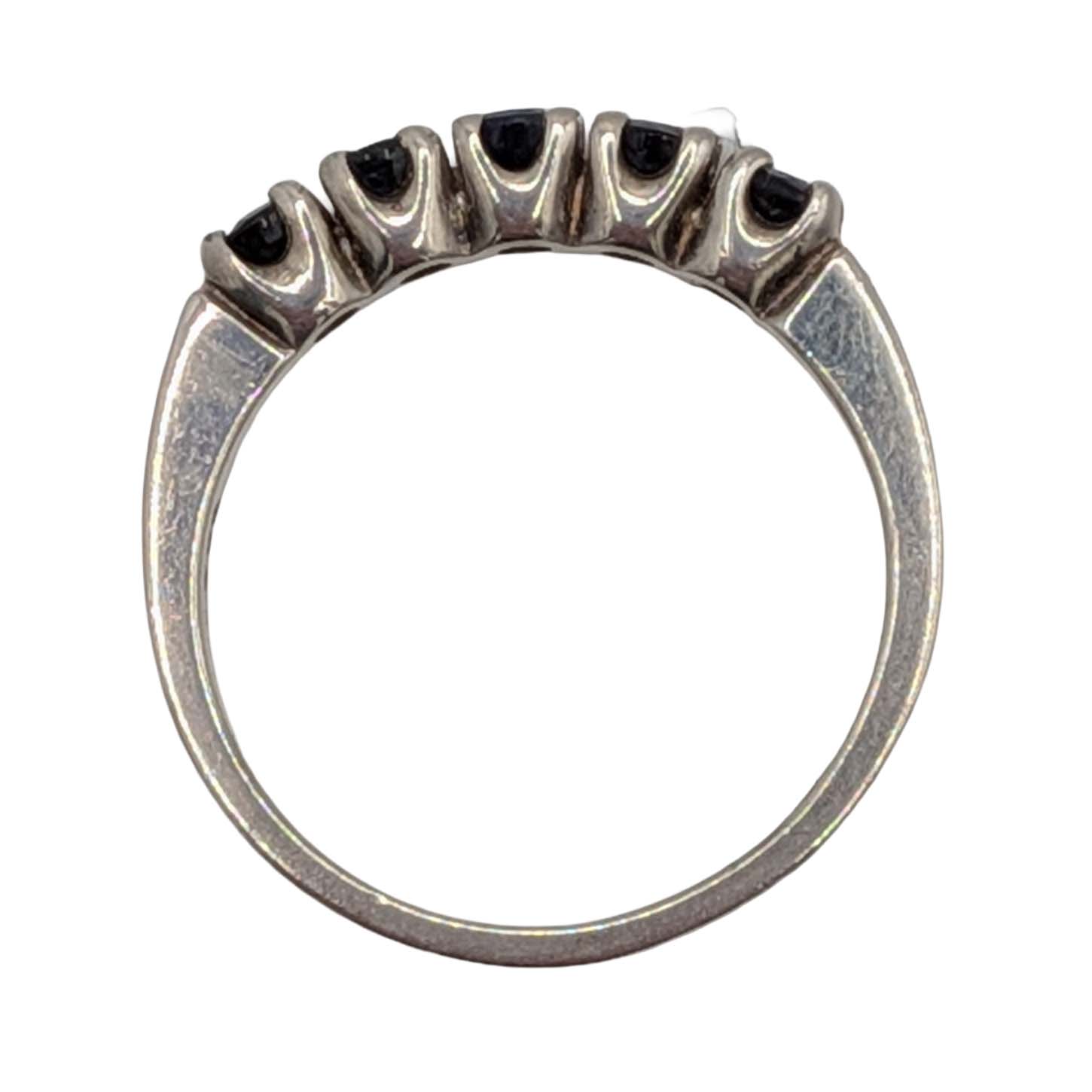 Signed Sterling Silver Sapphire 5 Stone Band Ring Size 7
