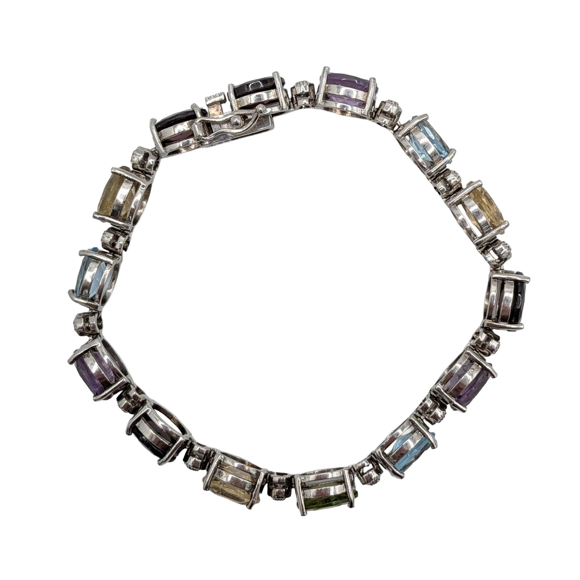 Signed Sterling Silver Oval Multi-Stone Tennis Bracelet