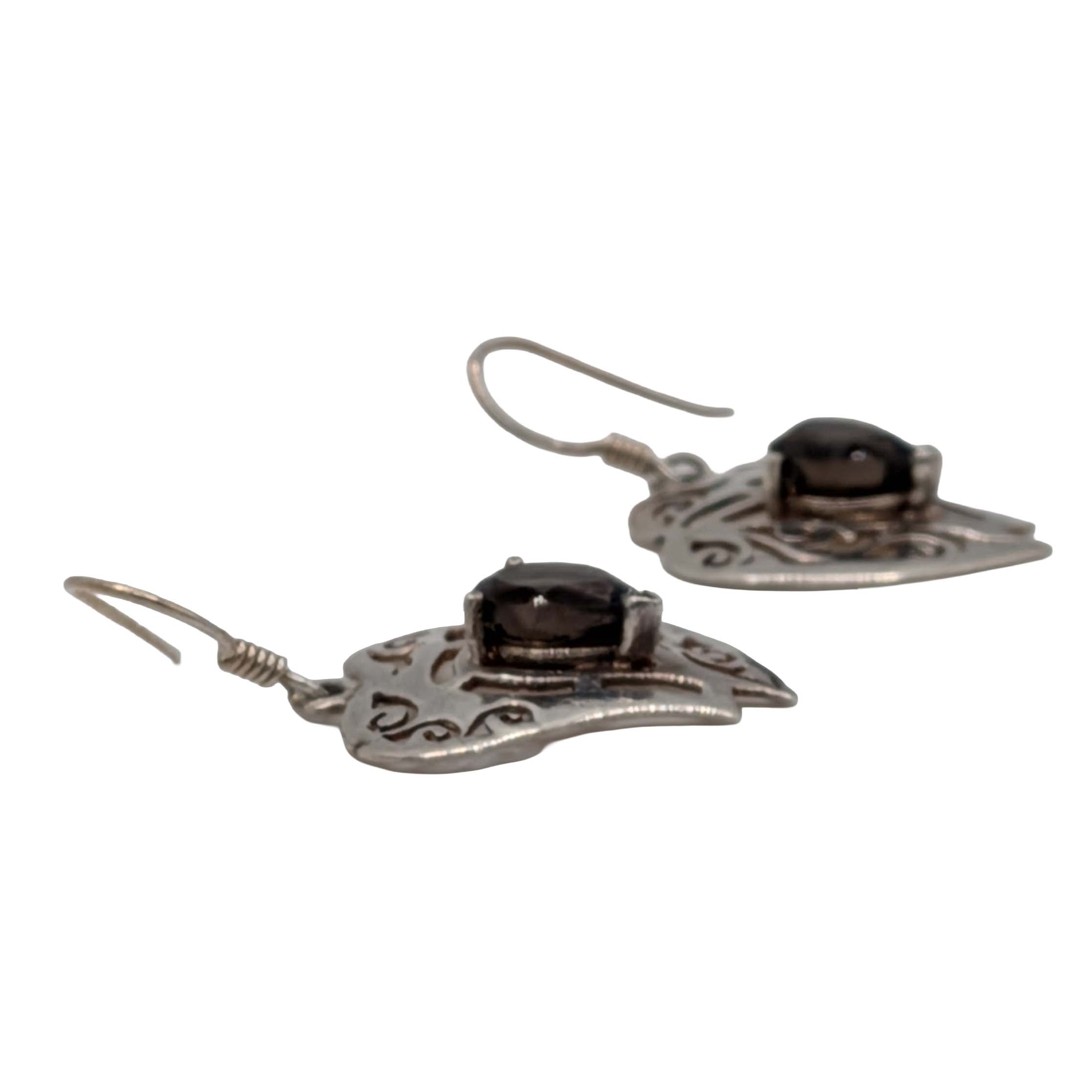 Sterling Silver Smoky Quartz Double Heart Dangle Earrings