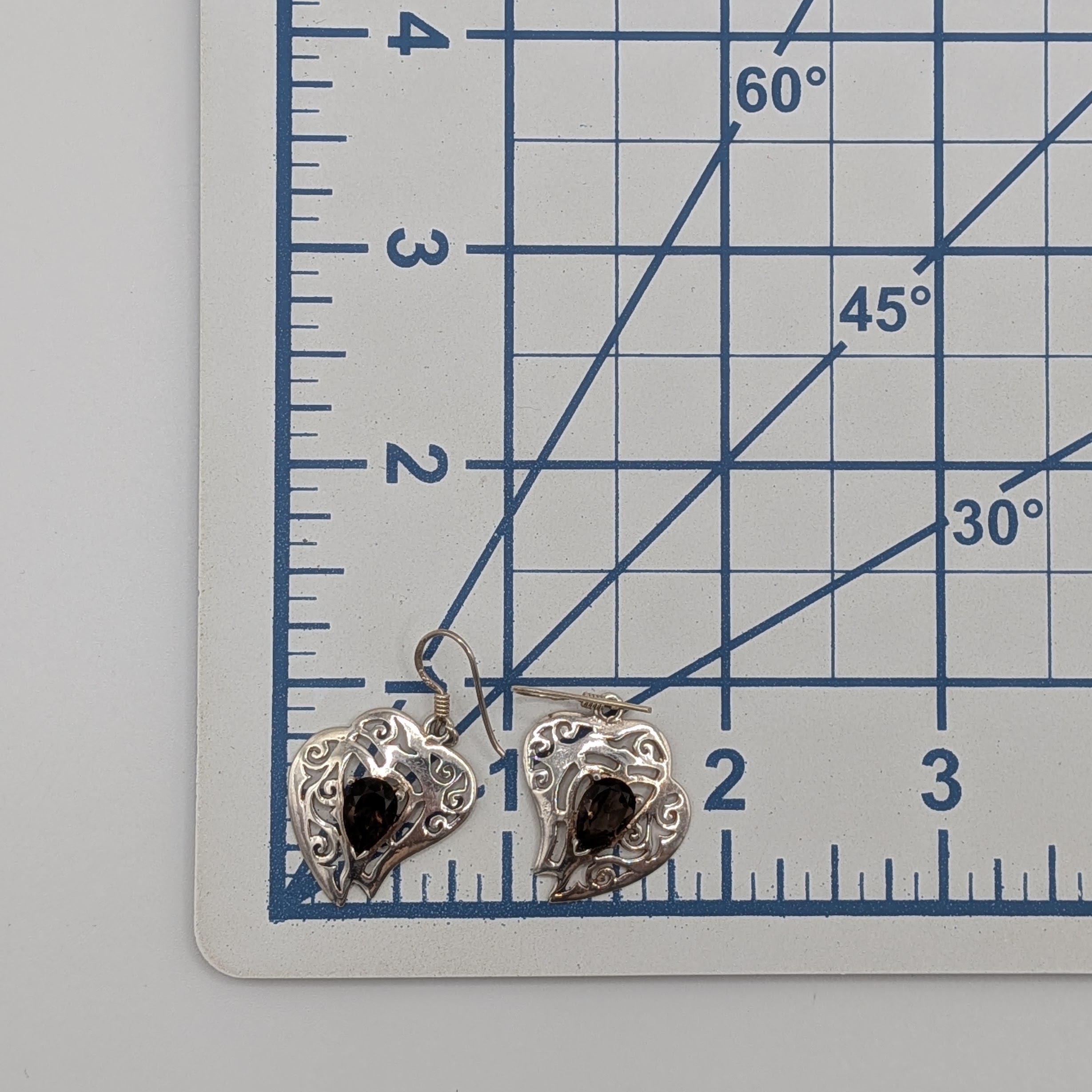 Sterling Silver Smoky Quartz Double Heart Dangle Earrings