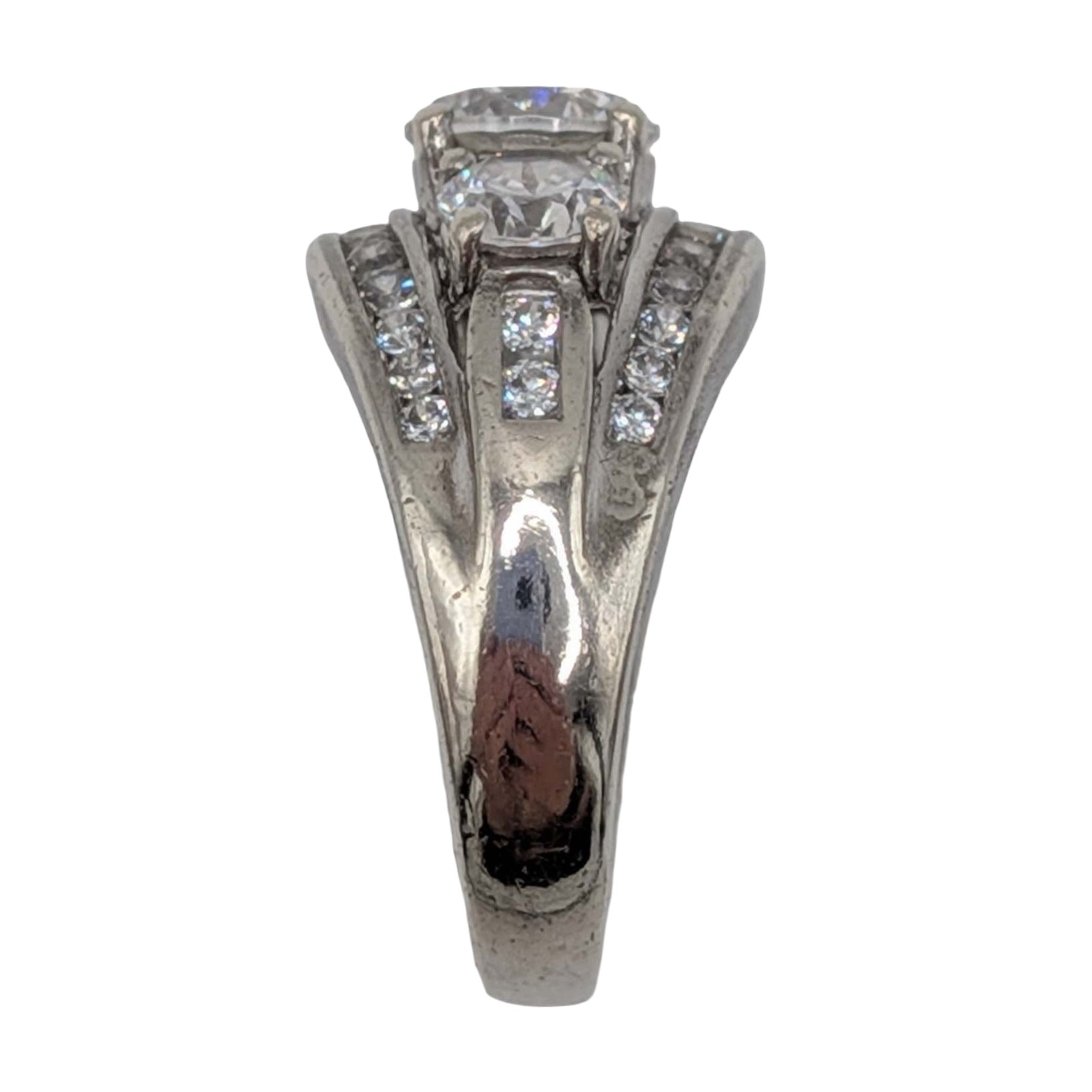Signed Sterling Silver CZ Three Stone Anniversary Ring Size 6.75