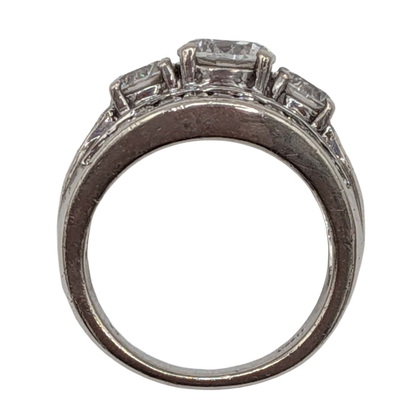 Signed Sterling Silver CZ Three Stone Anniversary Ring Size 6.75