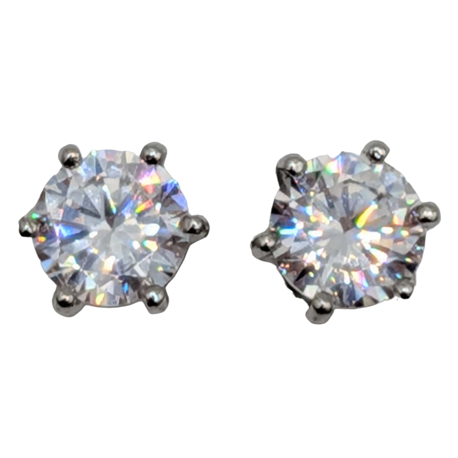 Signed Sterling Silver CZ Large Round Cut Stud Earrings
