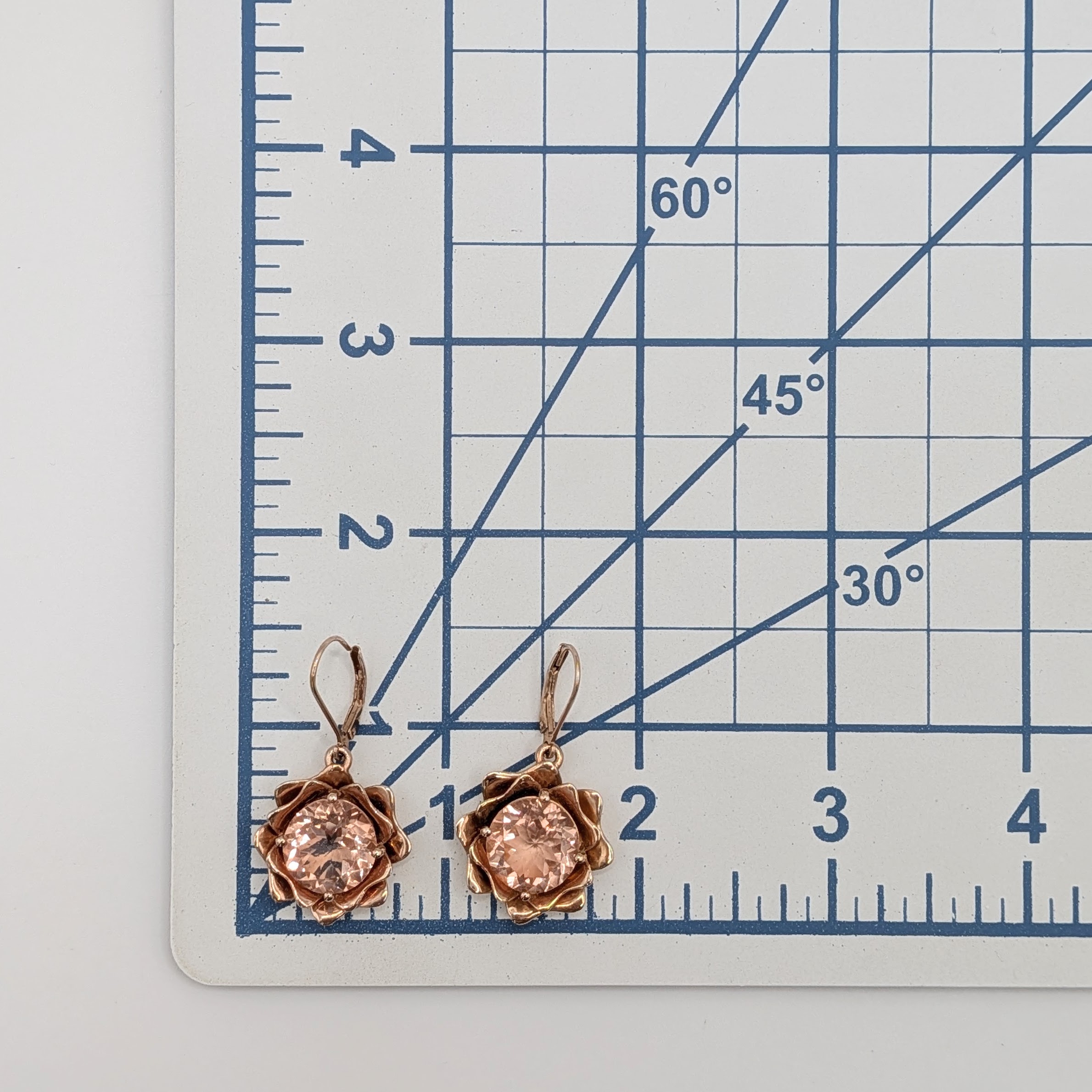 Signed Rose Gold Over Sterling Silver Rose Quartz Flower Drop Earrings