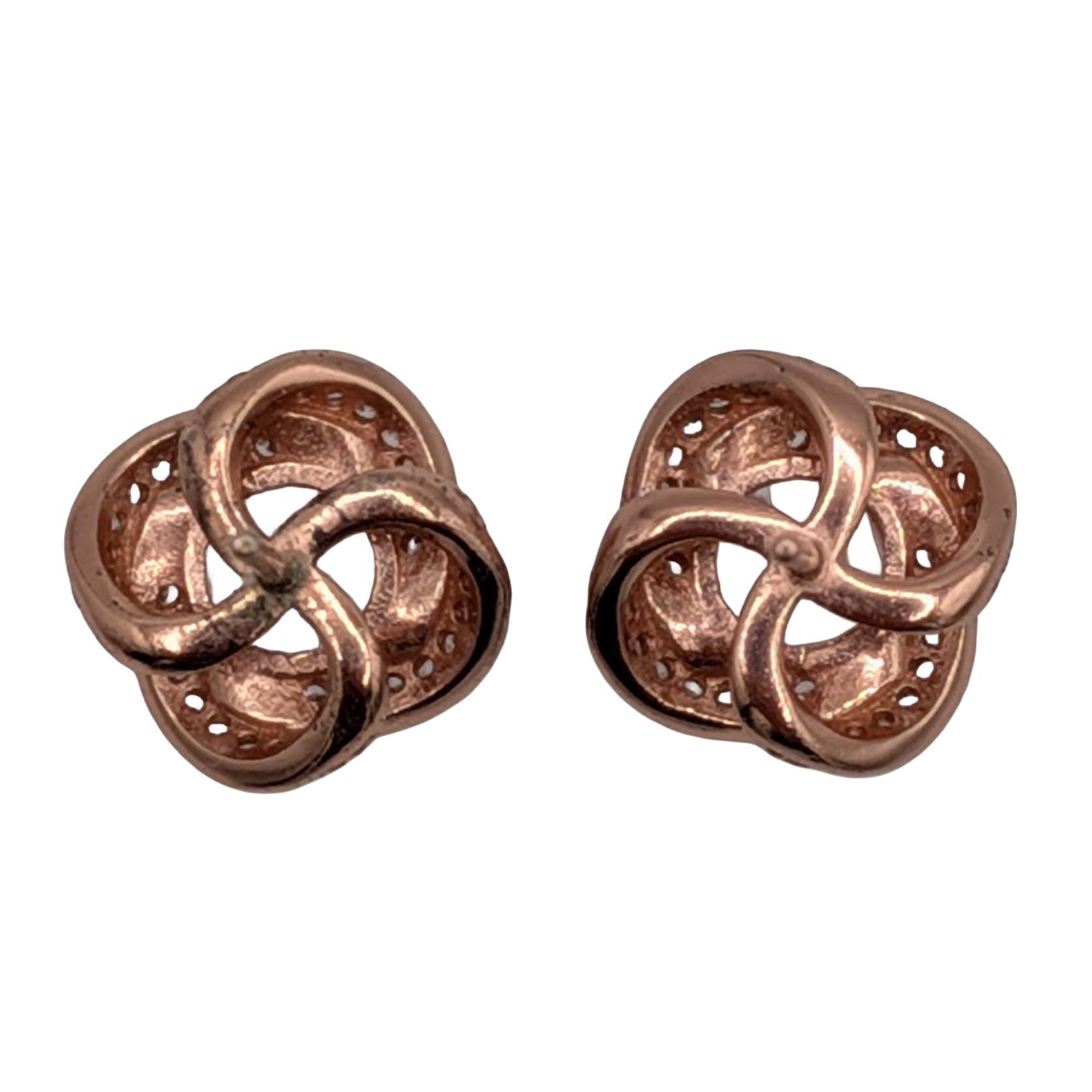 Signed Rose Gold Over Sterling Silver Rhinestone Twisted Halo Stud Earrings