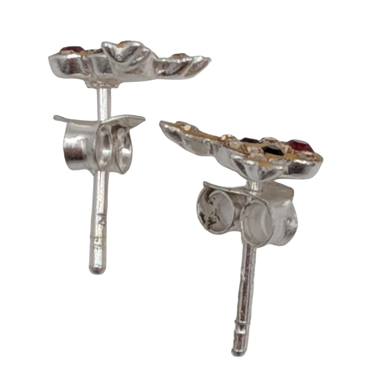Signed Sterling Silver Rhinestone Reindeer Stud Earrings
