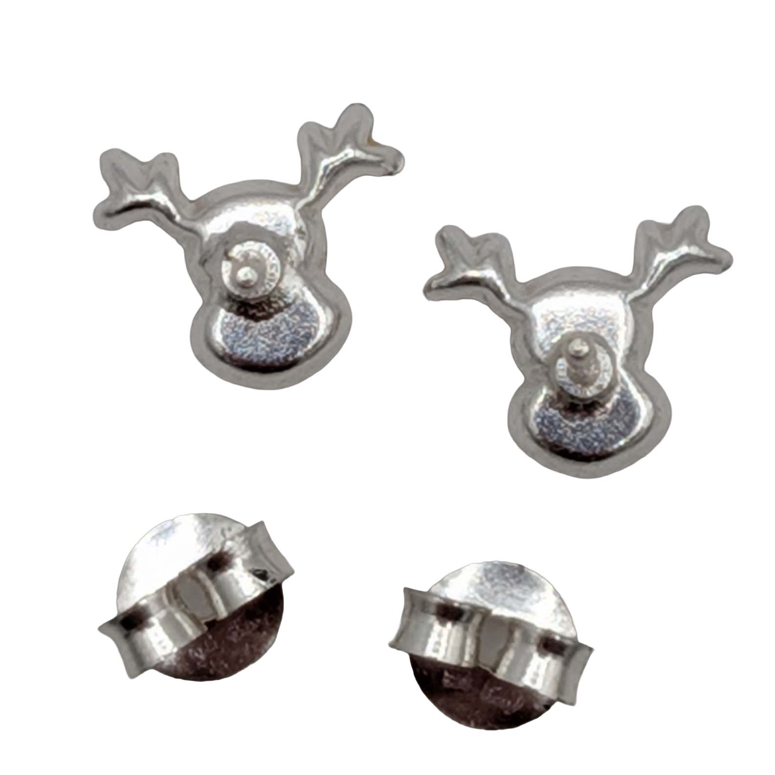 Signed Sterling Silver Rhinestone Reindeer Stud Earrings