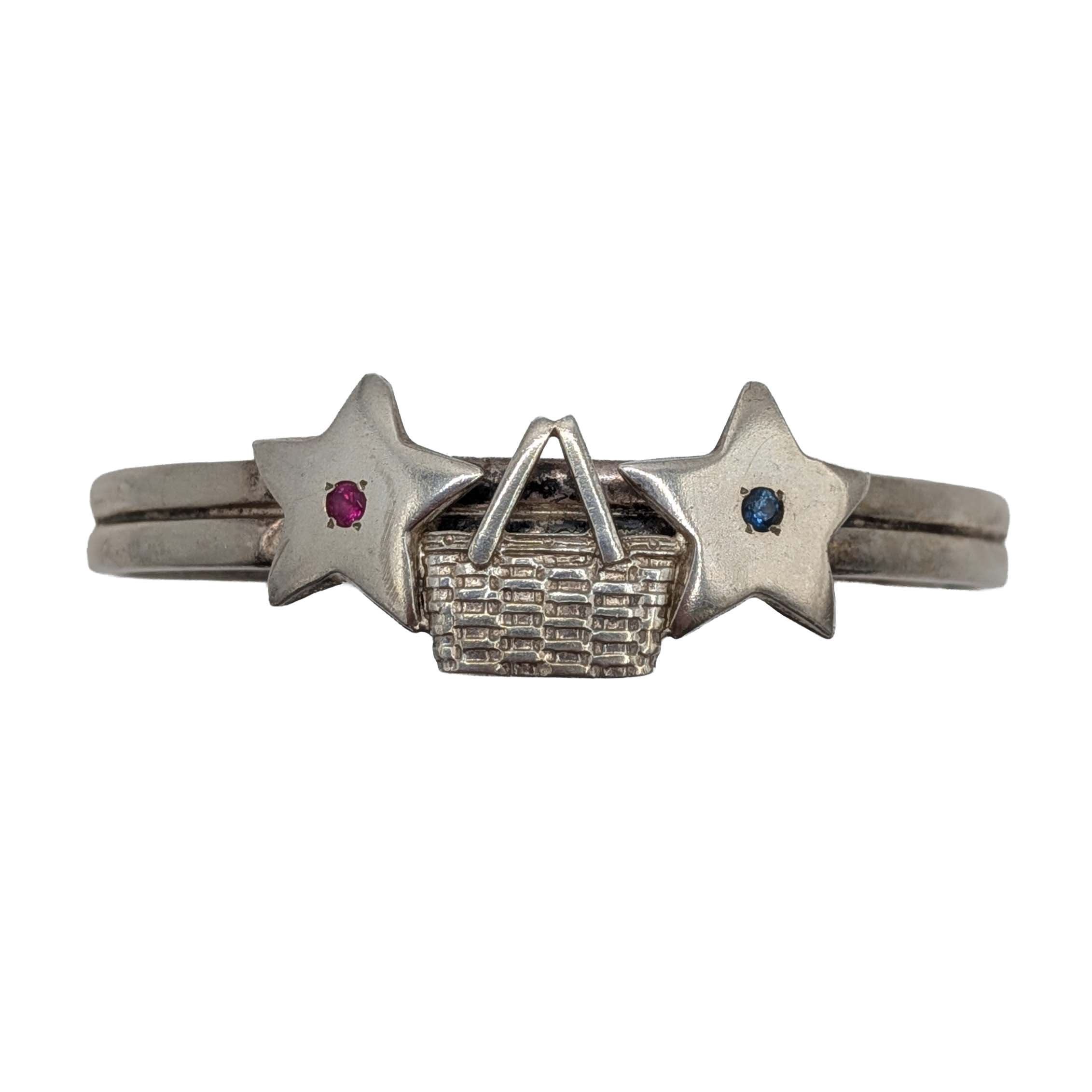 Sterling Silver Ruby Sapphire Star Picnic Basket Cuff Bracelet