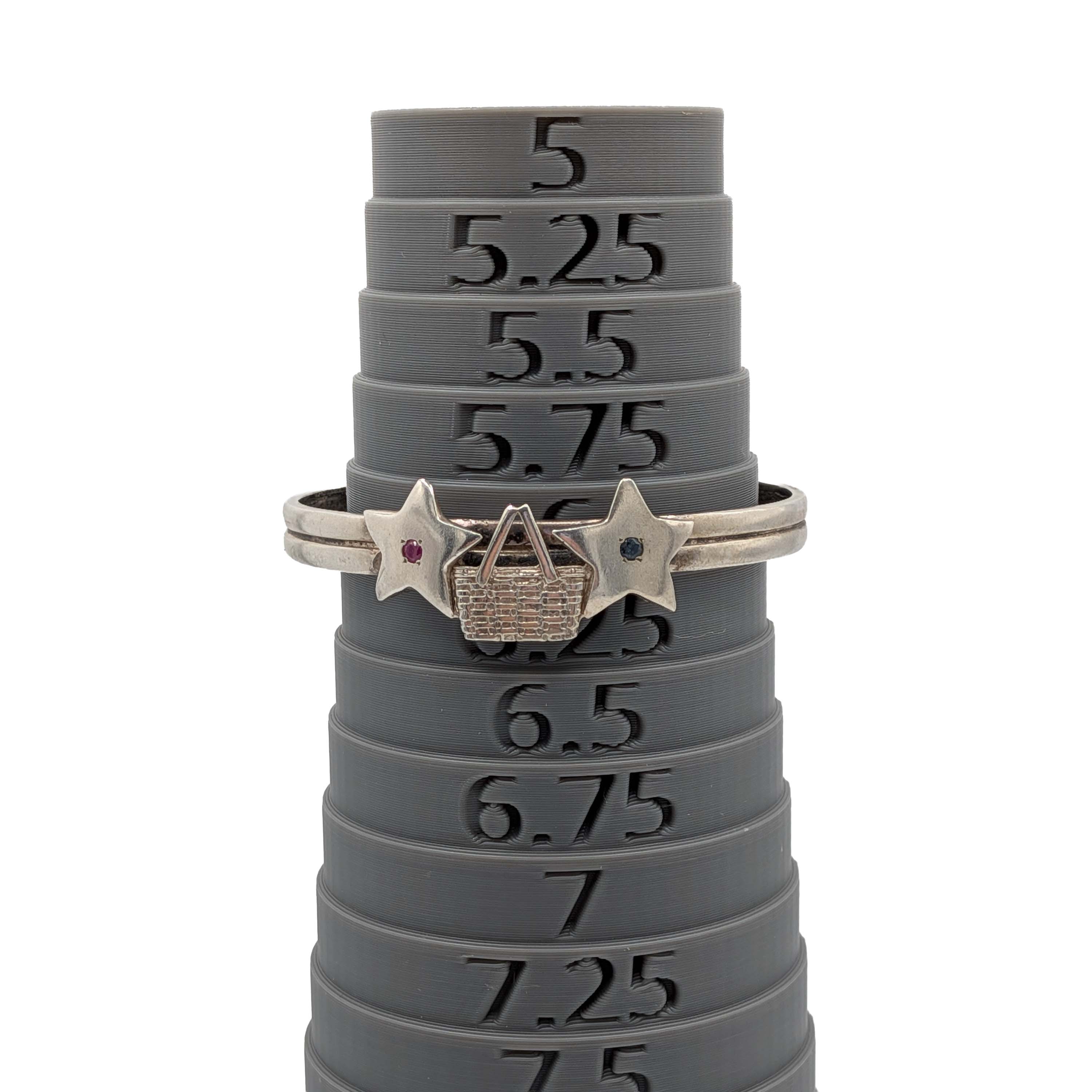 Sterling Silver Ruby Sapphire Star Picnic Basket Cuff Bracelet
