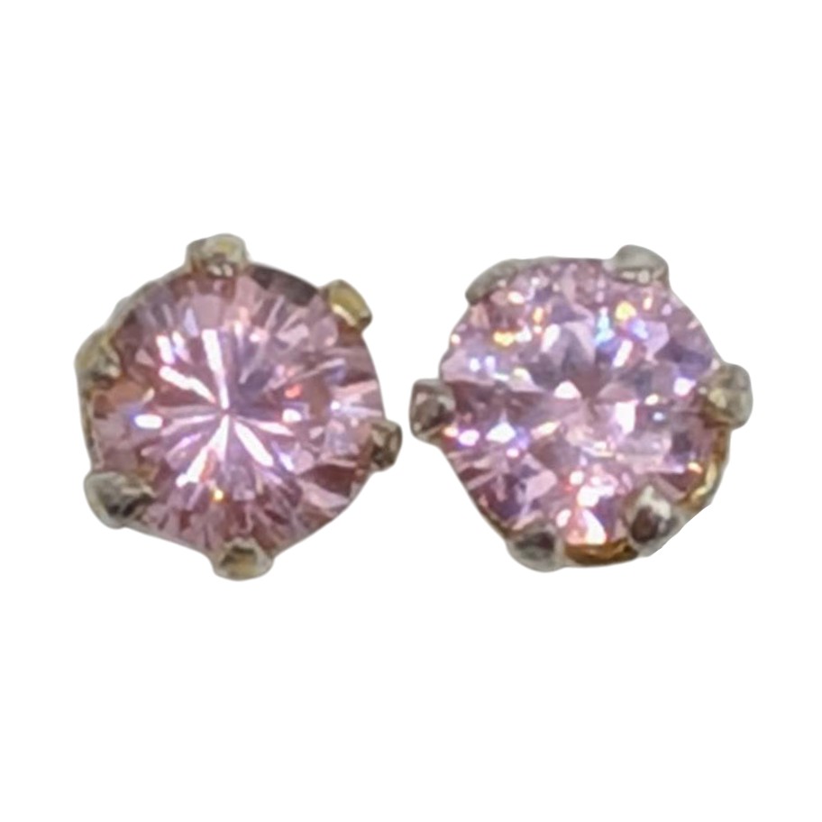 Gold Over Sterling Silver Pink Rhinestone Stud Earrings