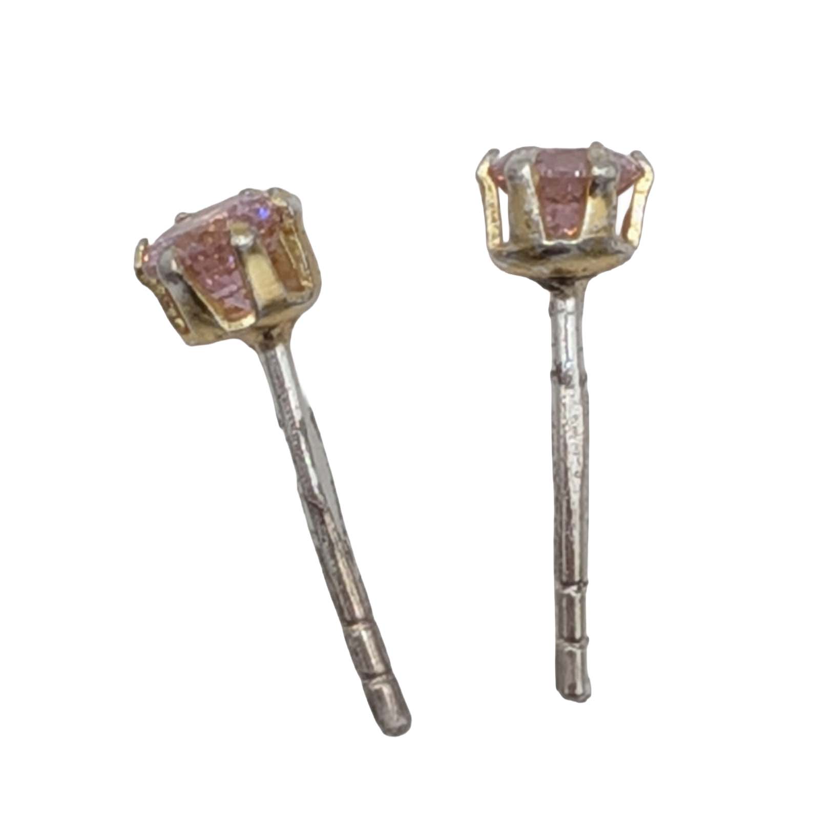 Gold Over Sterling Silver Pink Rhinestone Stud Earrings