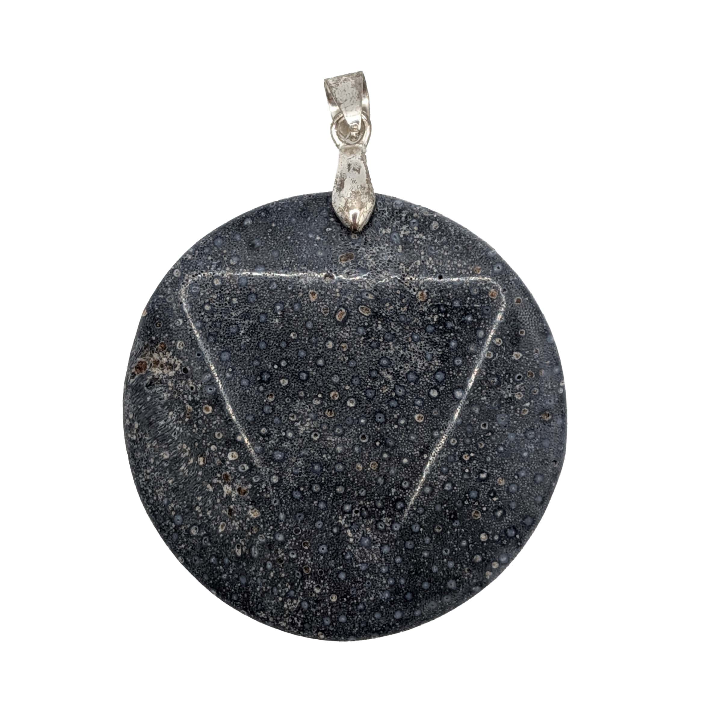 Sterling Silver Fossilized Blue Coral Carved Pendant