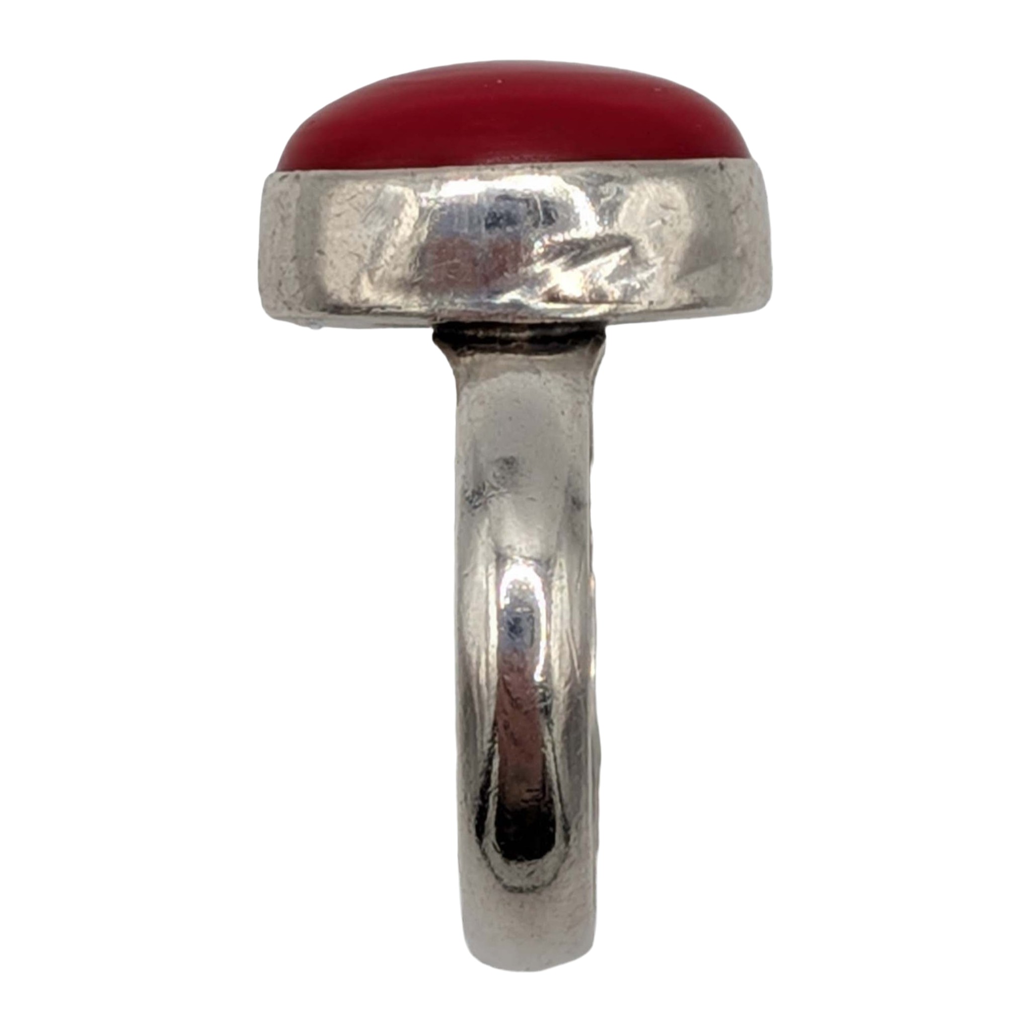 Sterling Silver Oval Faux Coral Cabochon Ring Size 6.75