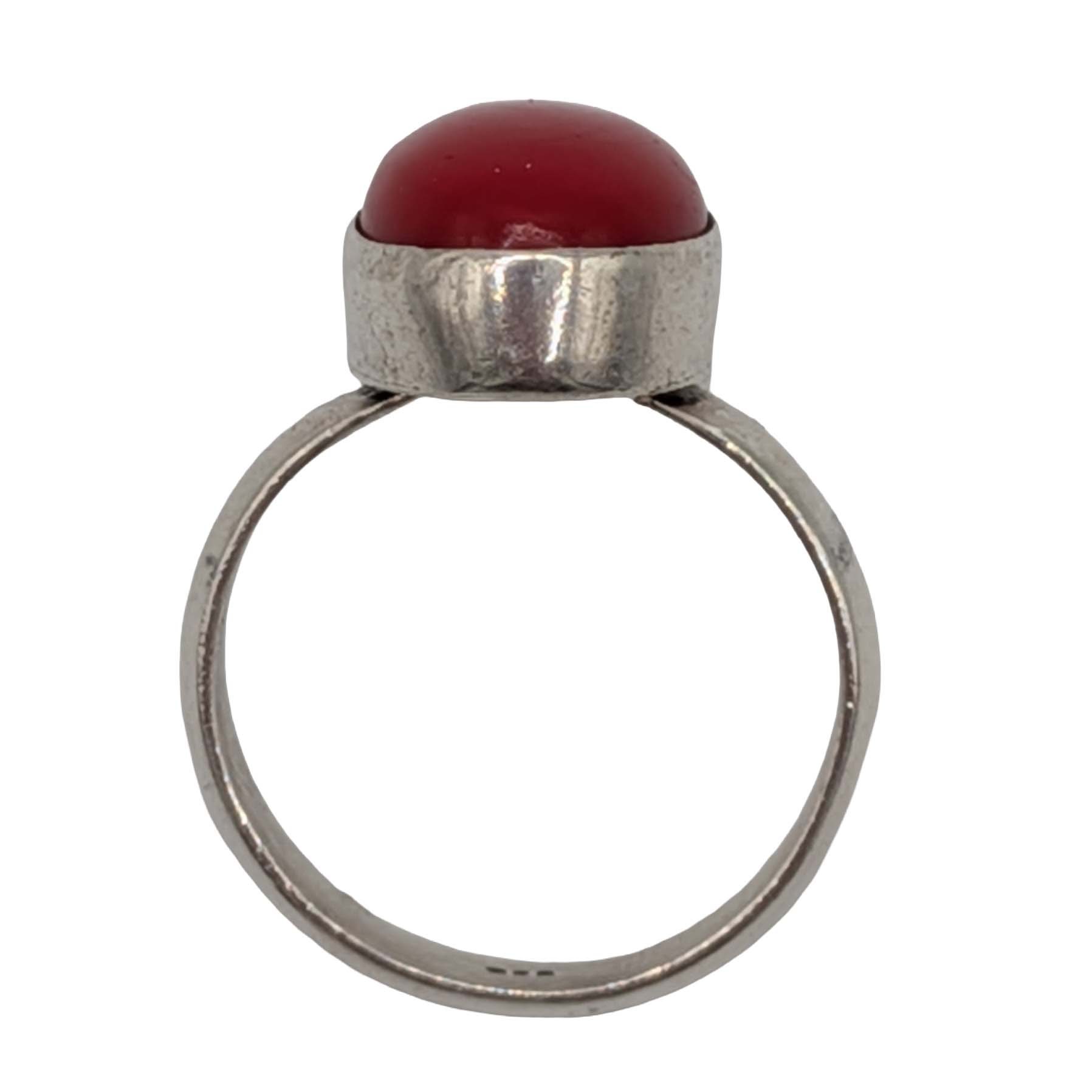 Sterling Silver Oval Faux Coral Cabochon Ring Size 6.75