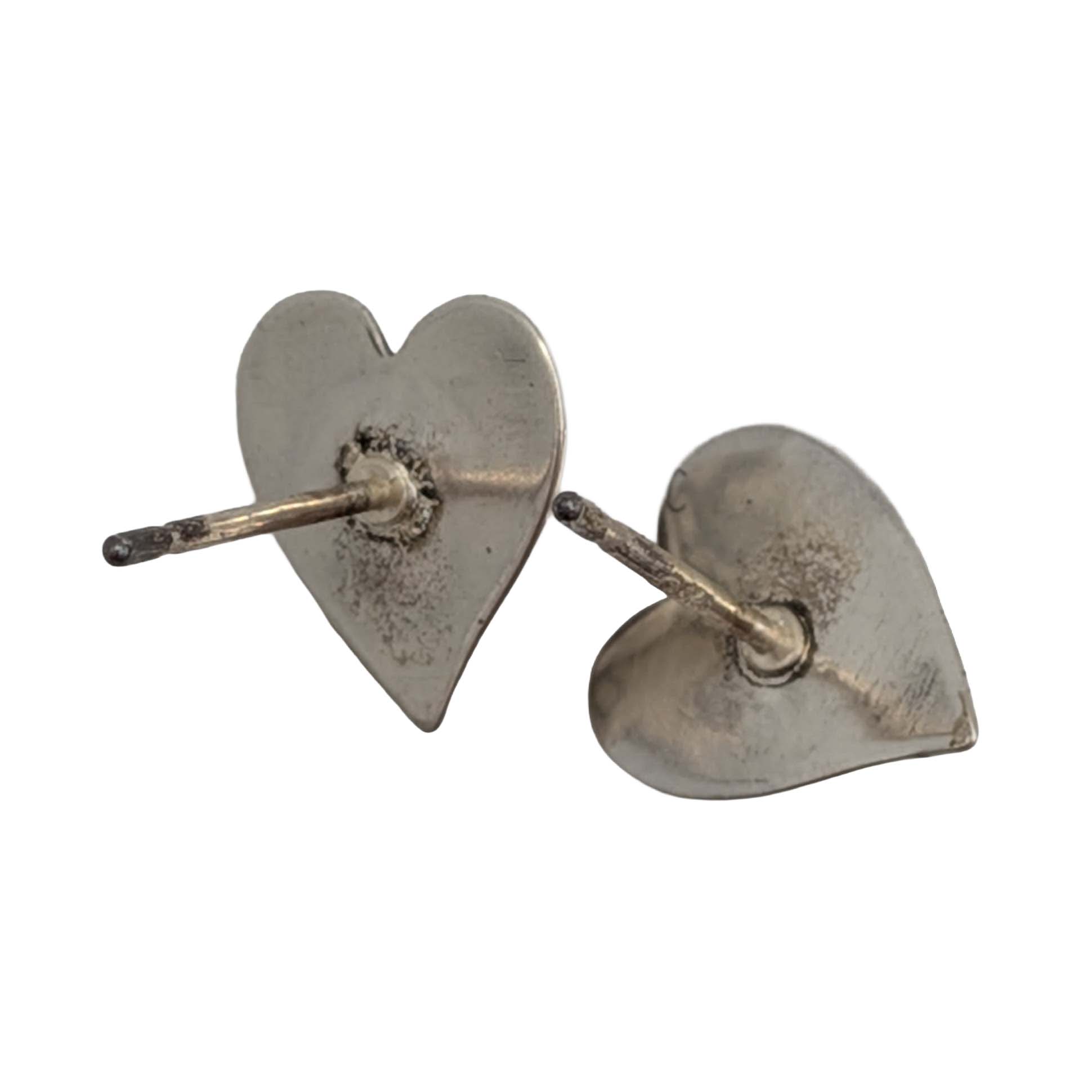 Signed Sterling Silver Garnet Stamped Heart Stud Earrings