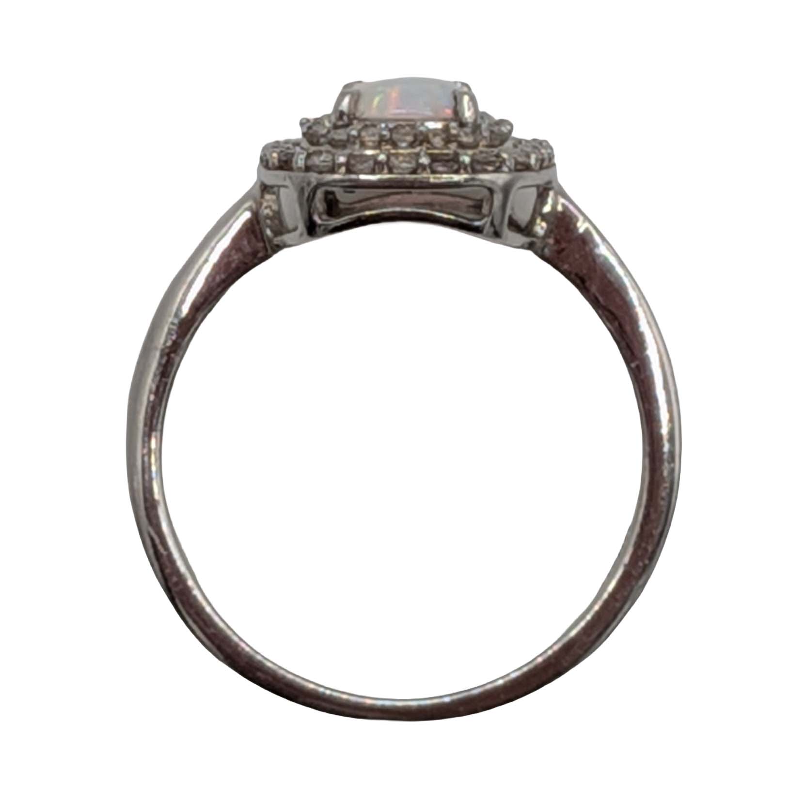 Signed Sterling Silver Opal White Topaz Double Halo Ring Size 7