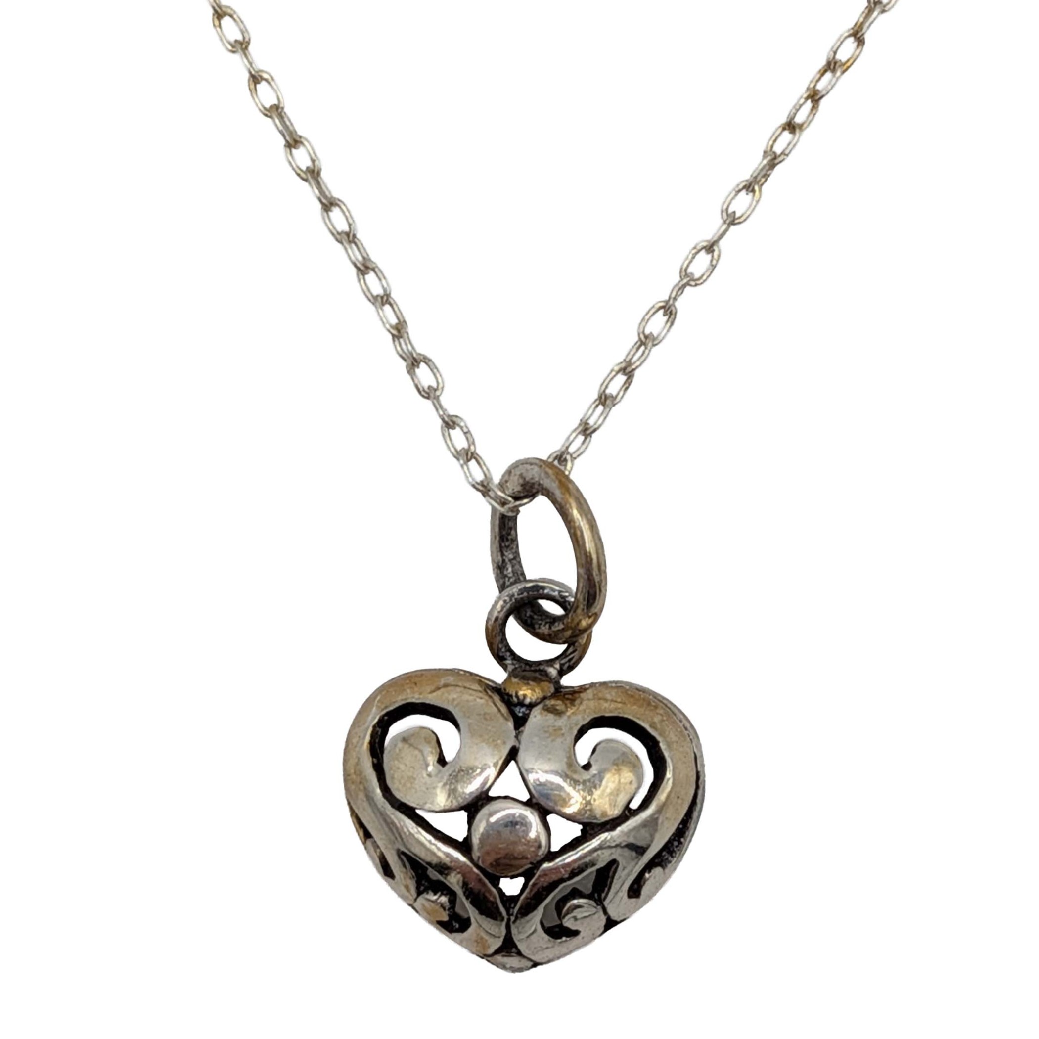 Signed Sterling Silver Open Scrollwork Heart Necklace