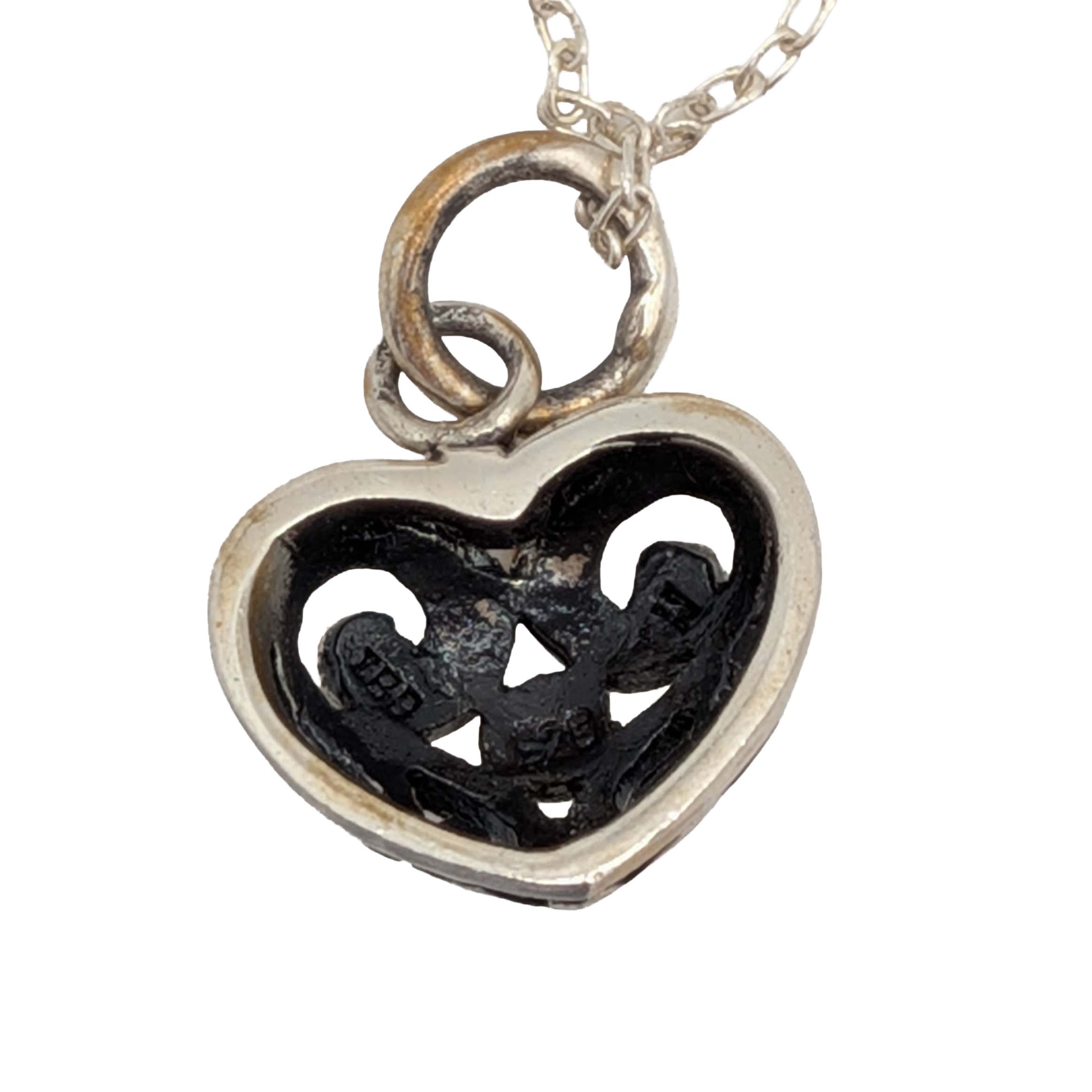 Signed Sterling Silver Open Scrollwork Heart Necklace