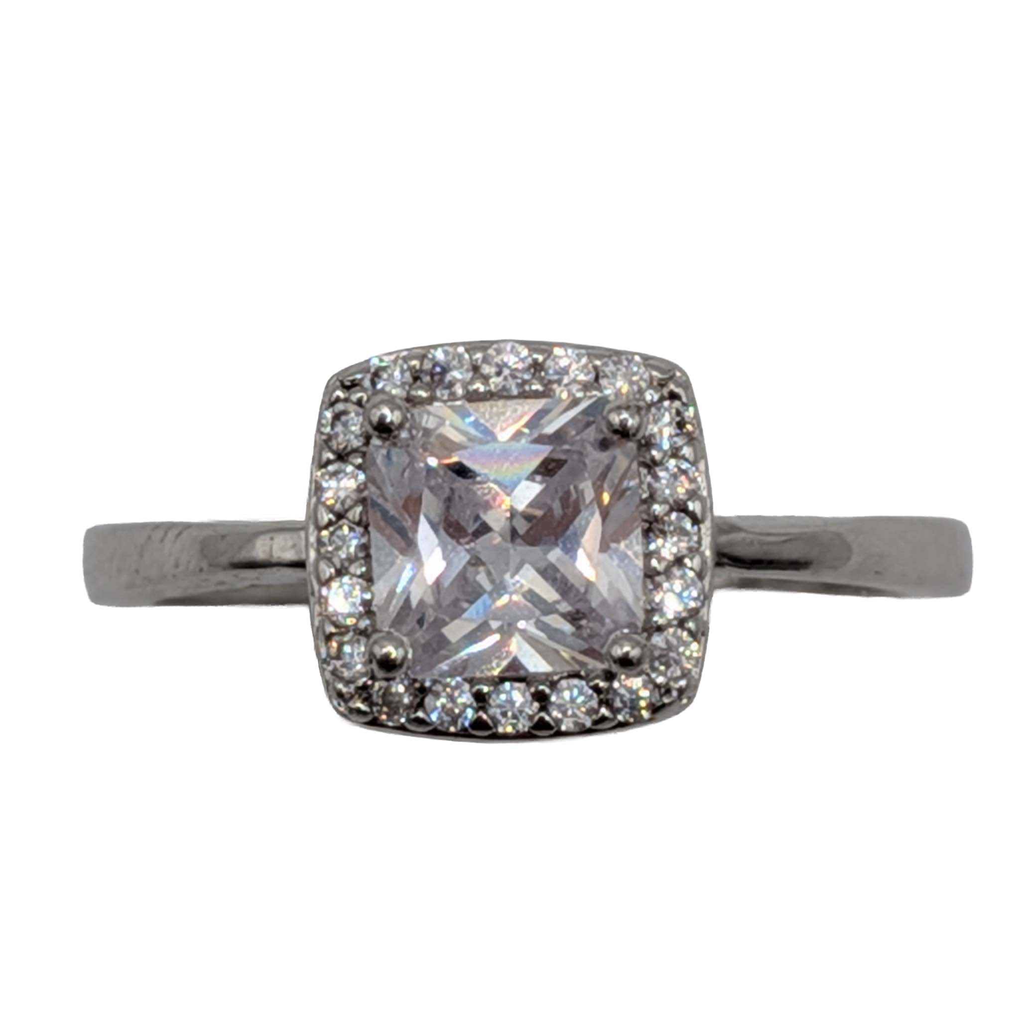 Sterling Silver CZ Princess Cut Halo Ring Size 8.25